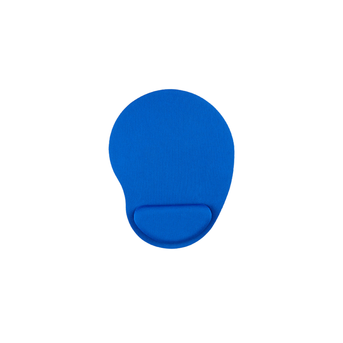 Blaues Gel-Mauspad mit Handgelenkstütze auf weißem Hintergrund. Ovale Form.