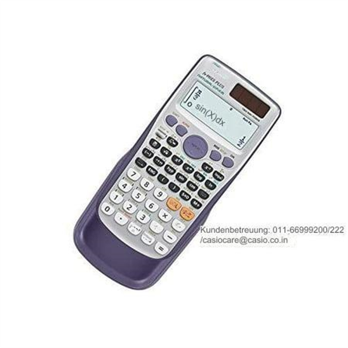 Ein wissenschaftlicher Casio-Taschenrechner mit einer mathematischen Funktion, Text und Zahlen auf den Tasten.