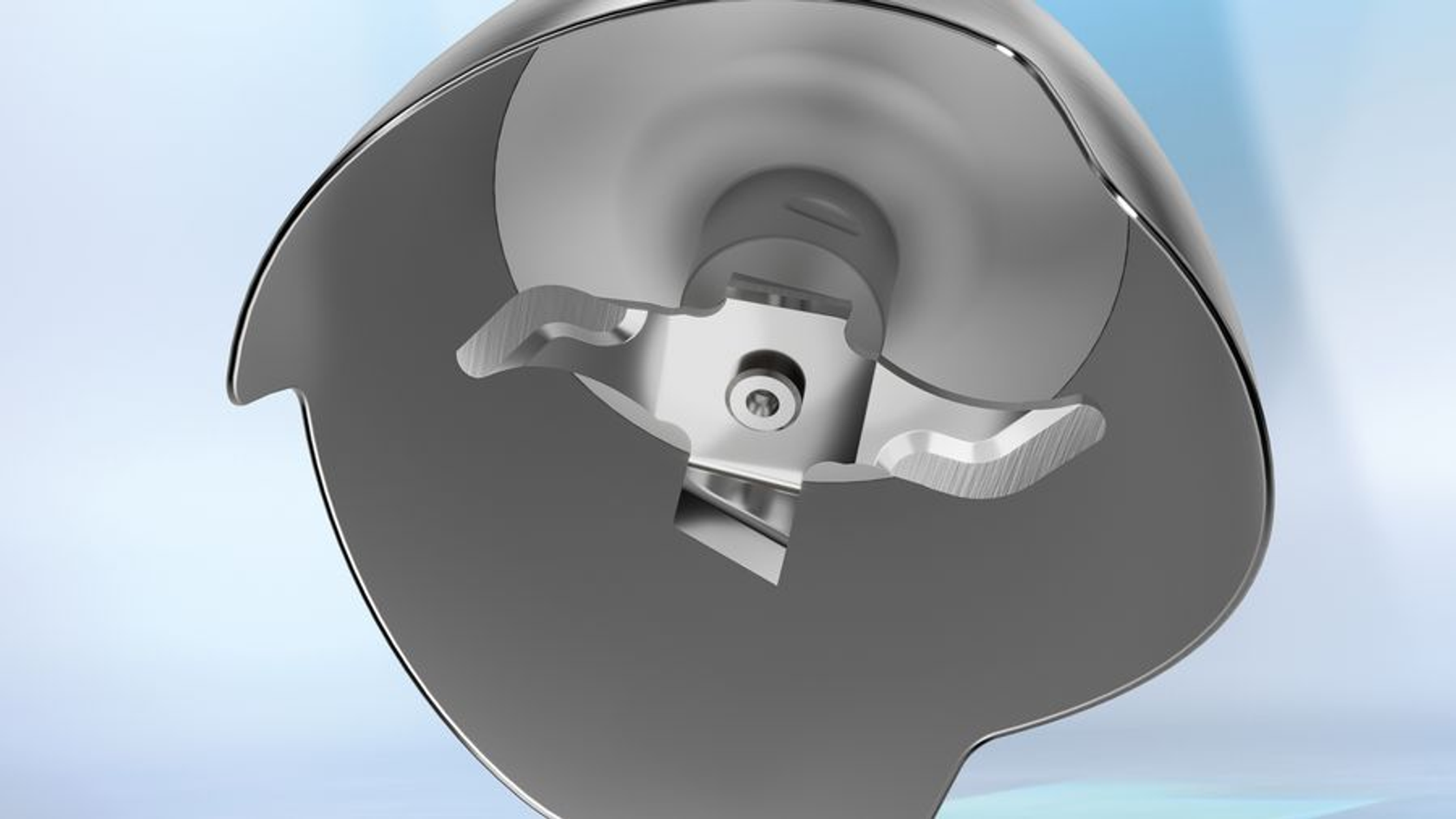 Close-up van een mesassemblage van een blender.