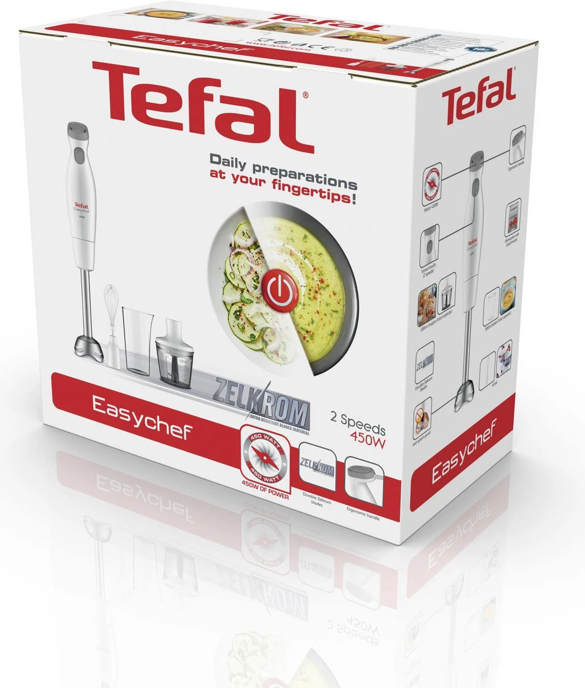 Tefal Easychef doos. Blender, kom met ingrediënten en tekst. Productreflectie.