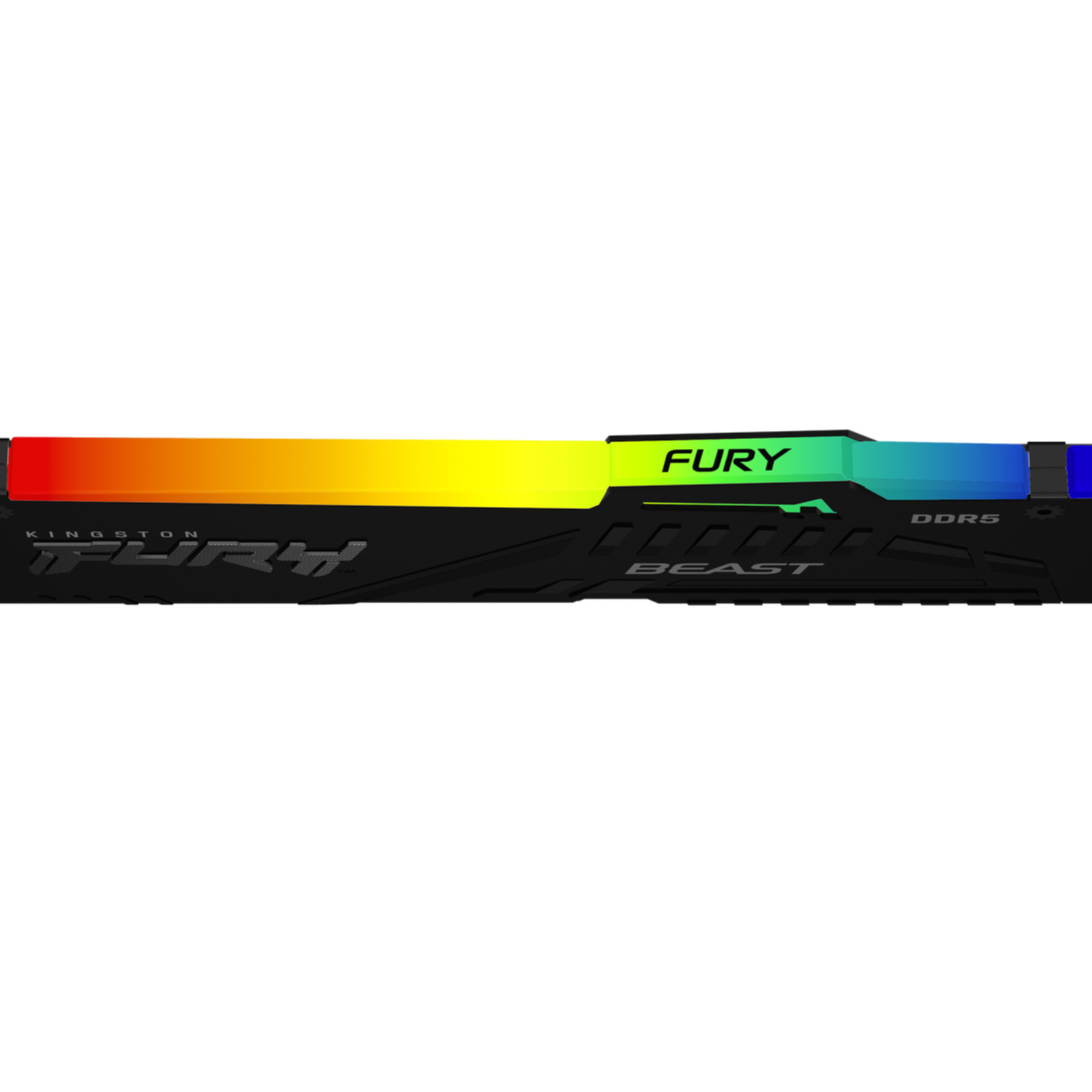 Kingston Fury Beast DDR5 RAM-Riegel mit RGB-Beleuchtung, schwarz und bunt.