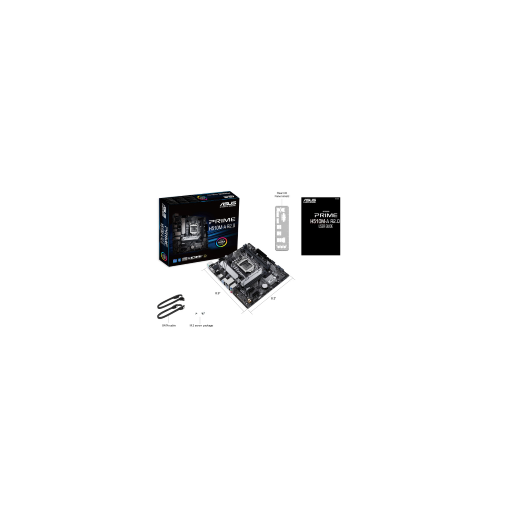 Scheda madre Asus PRIME H510M-A R2.0 con accessori in una scatola.