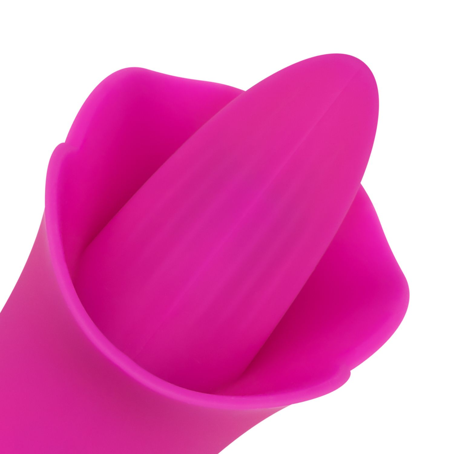 Nahaufnahme eines rosa, blütenförmigen Objekts mit glatter, länglicher Spitze.