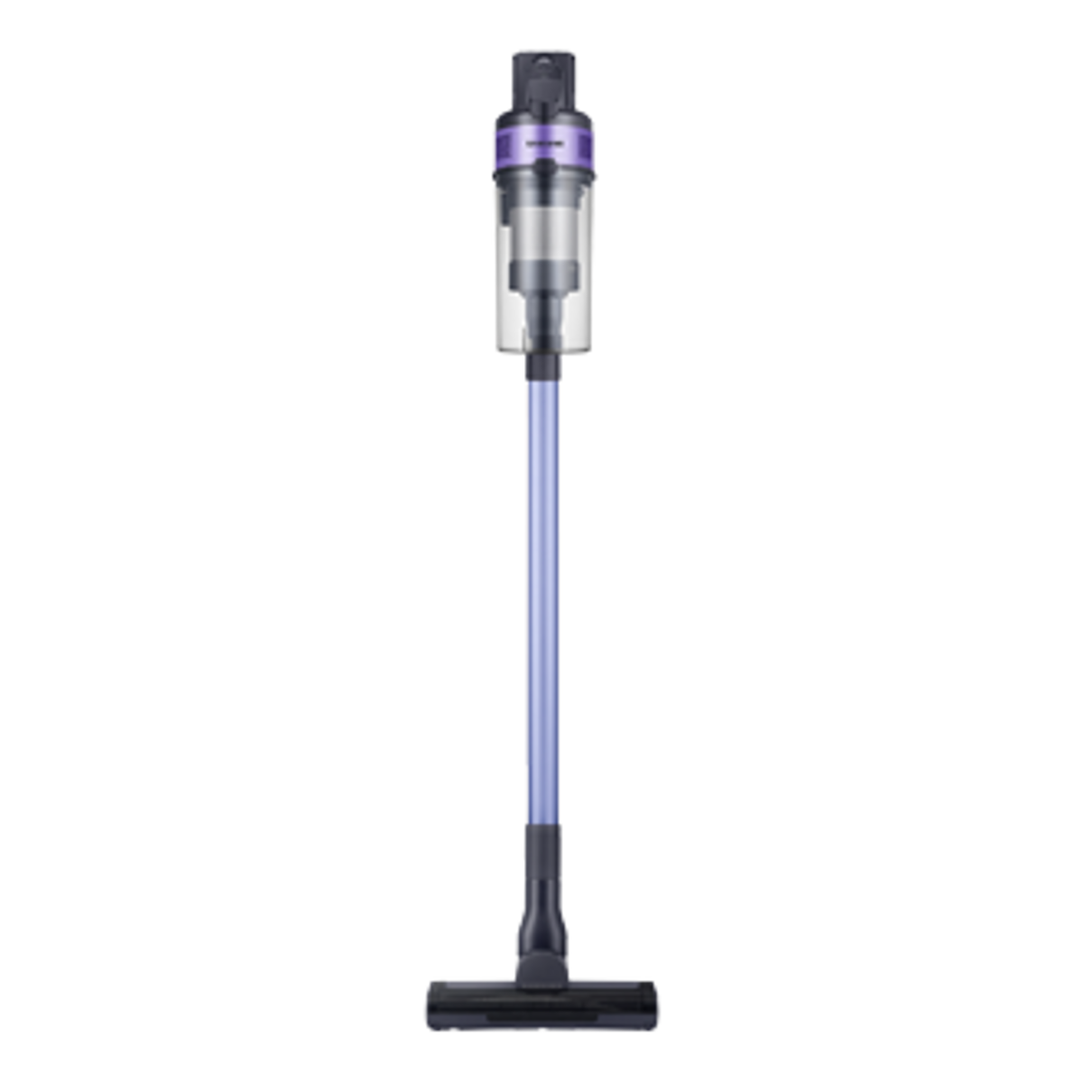 Bezprzewodowy, fioletowo-czarny odkurzacz z długim uchwytem i głowicą czyszczącą.