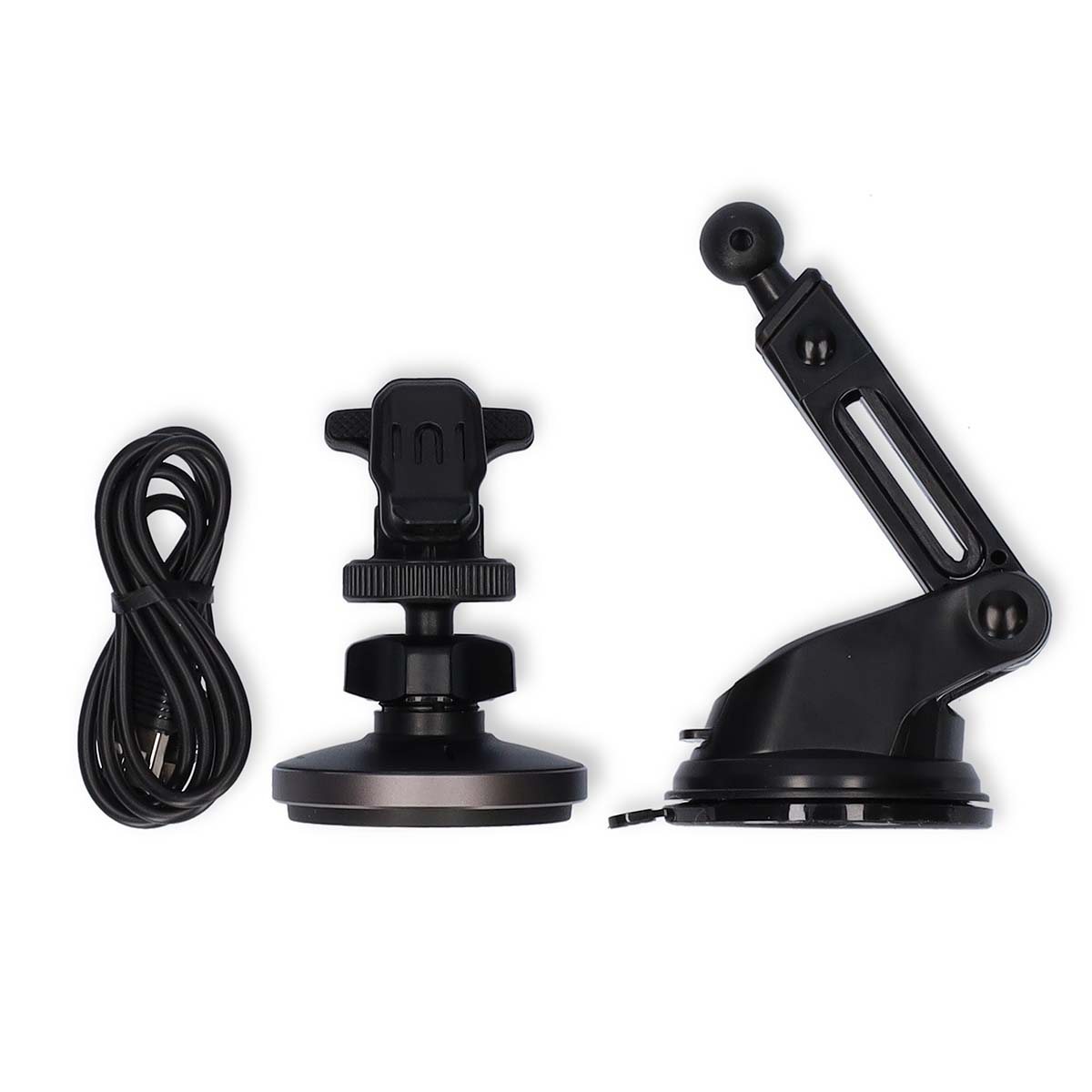 Schwarzes Autotelefon-Halterungsset. Enthält eine Halterung, eine Halterung und ein USB-Kabel.