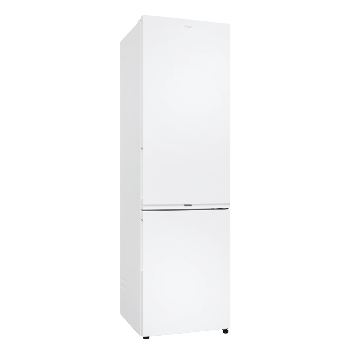 Refrigerador blanco de dos puertas. La marca está arriba.