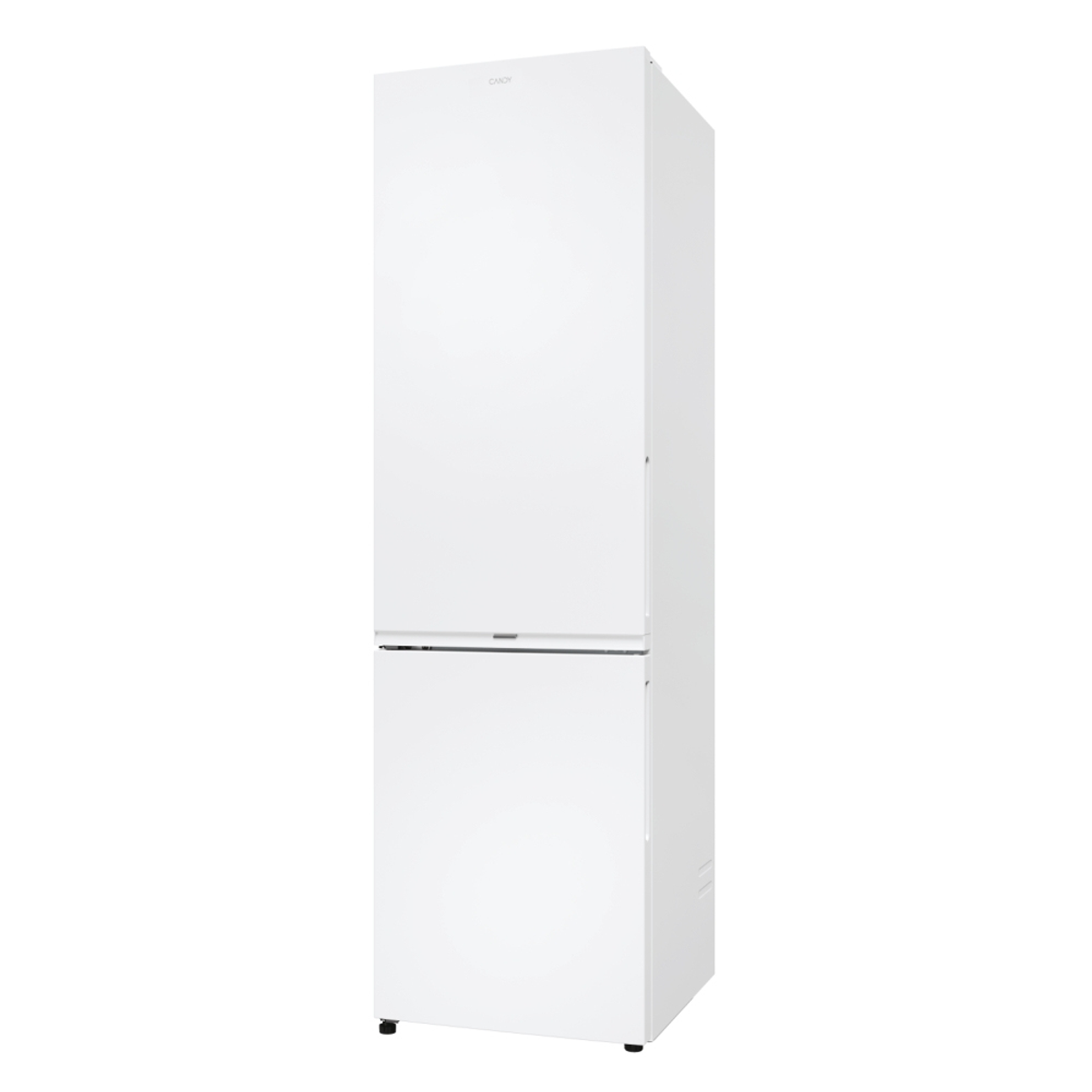 Refrigerador Candy blanco con dos puertas, sobre fondo blanco.