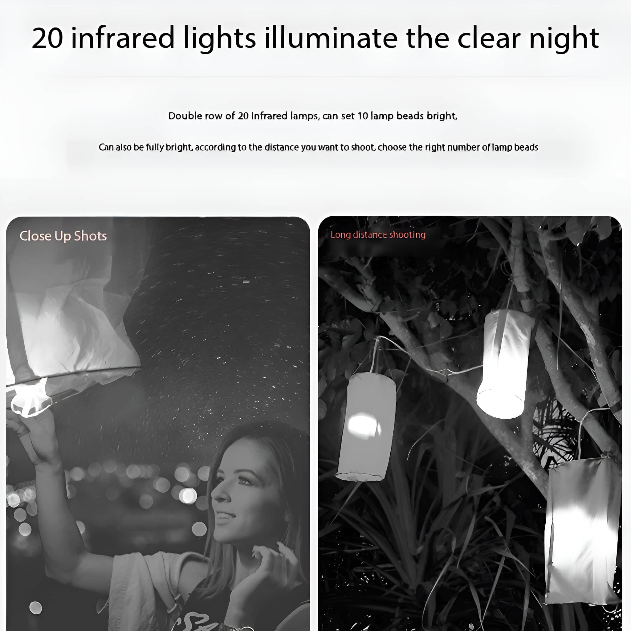 Zwei Bilder, die Menschen mit Laternen in der Nacht zeigen, beleuchtet von Infrarotlicht.