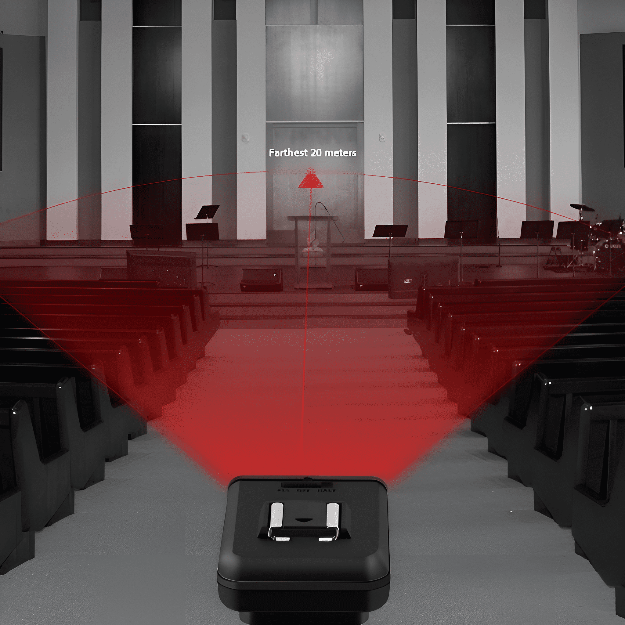Schwarzes Gerät mit roter Lichtprojektion, zur Anwesenheitserkennung in einem Raum.