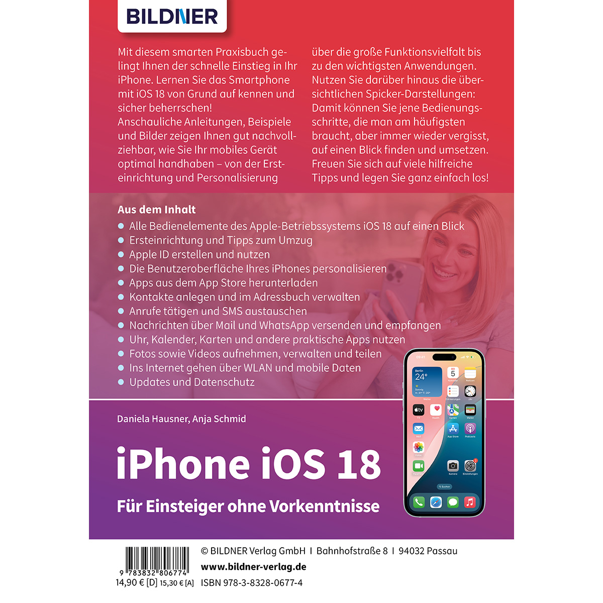 Das Cover eines iPhone iOS 18-Handbuchs mit Bildern des iPhones.
