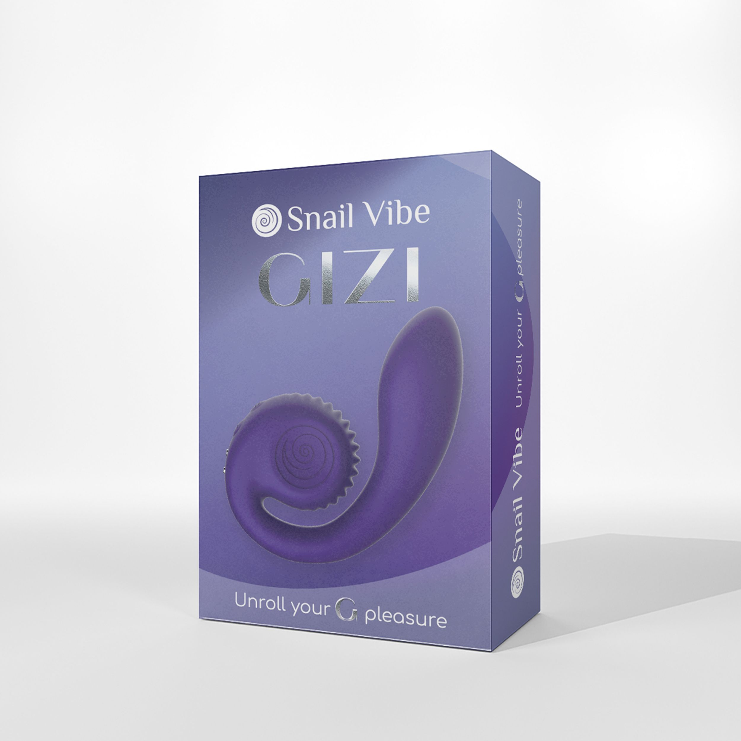 Eine Schachtel mit einem lila Vibrator, die Box sagt „Snail Vibe“ und „CIZI“.