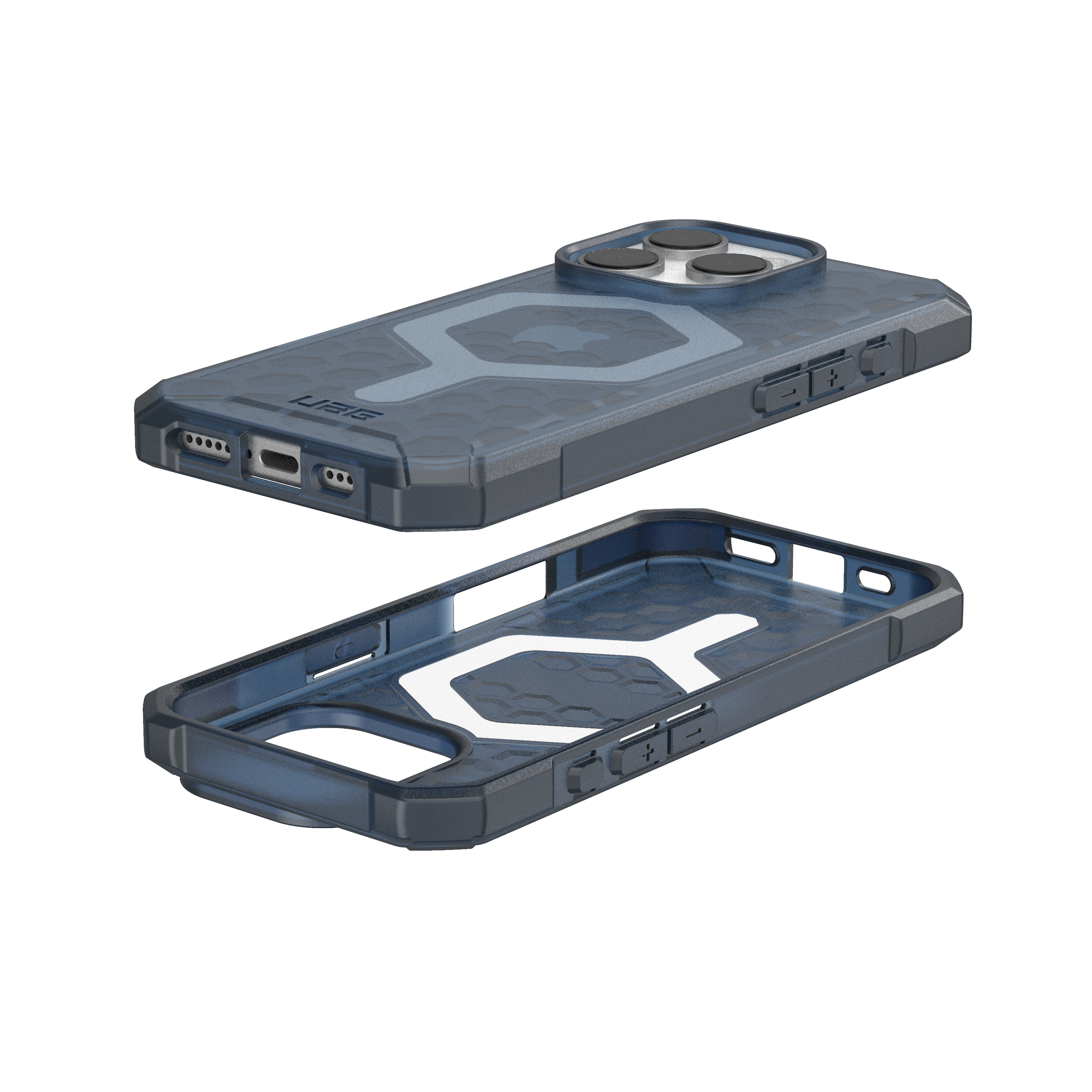 Zwei Handyhüllen, blau und schwarz, mit UAG-Logo.