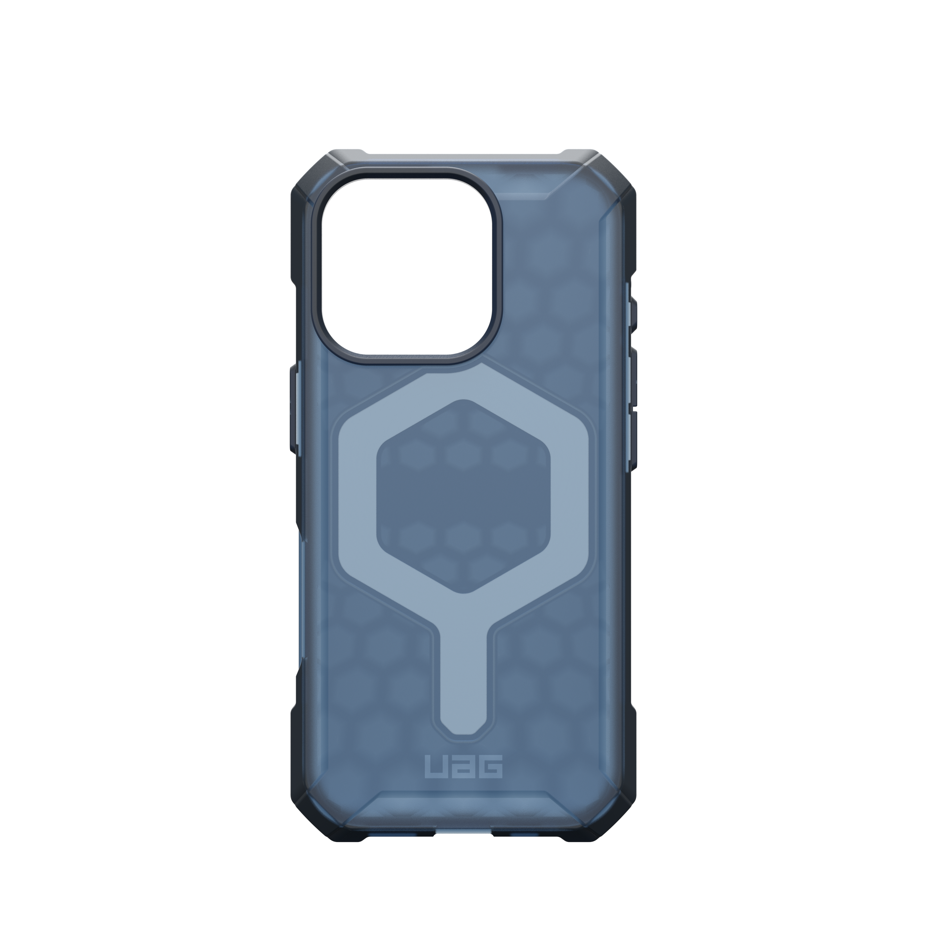 Blaue Handyhülle mit Hexagondesign.