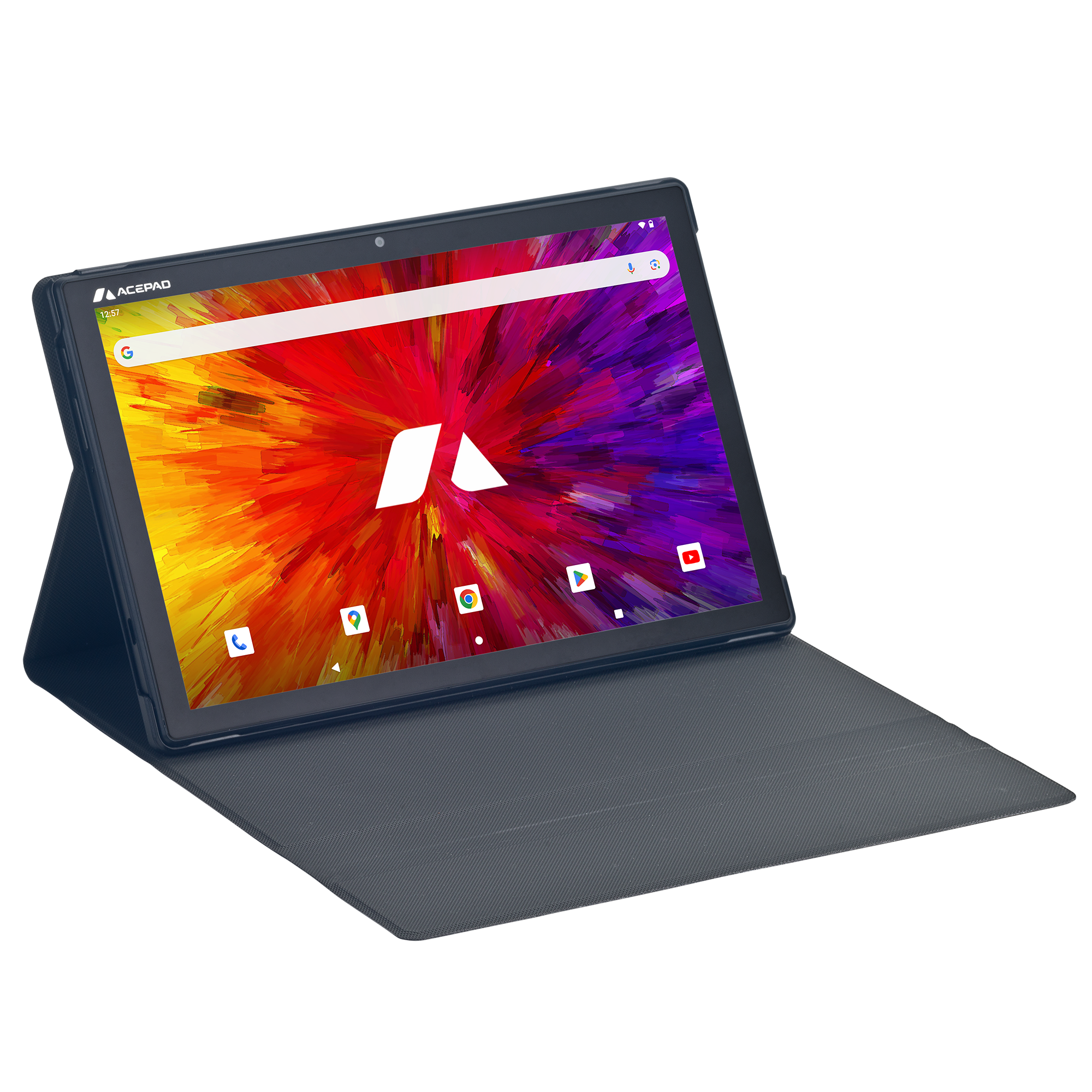 Ein Tablet mit farbenfrohem Display und Hülle.