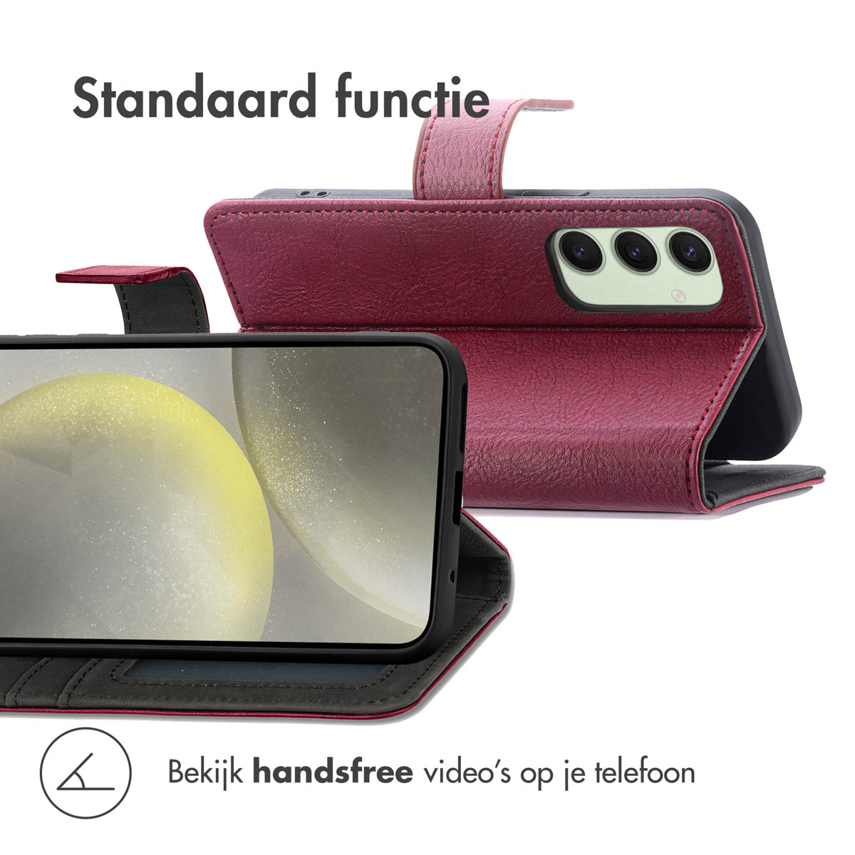 IMOSHION Luxe Bookcase - Geschikt voor Samsung Galaxy S24 FE - Telefoonhoesje voor Samsung Samsung Galaxy S24 FE Donkerrood
