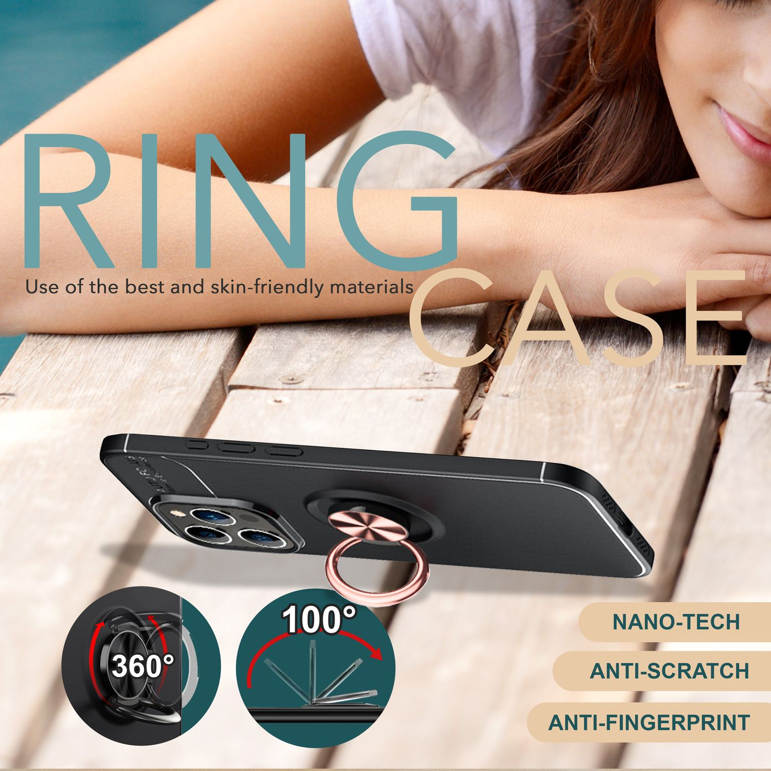 NALIA Ring Cover Compatibile Con IPhone 13 Pro Custodia, Nero