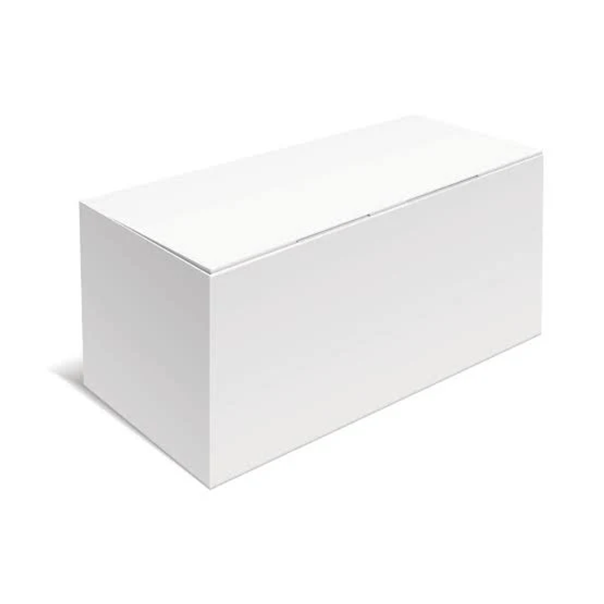 Zwykłe białe prostokątne pudełko na białym tle, rzucające cień.