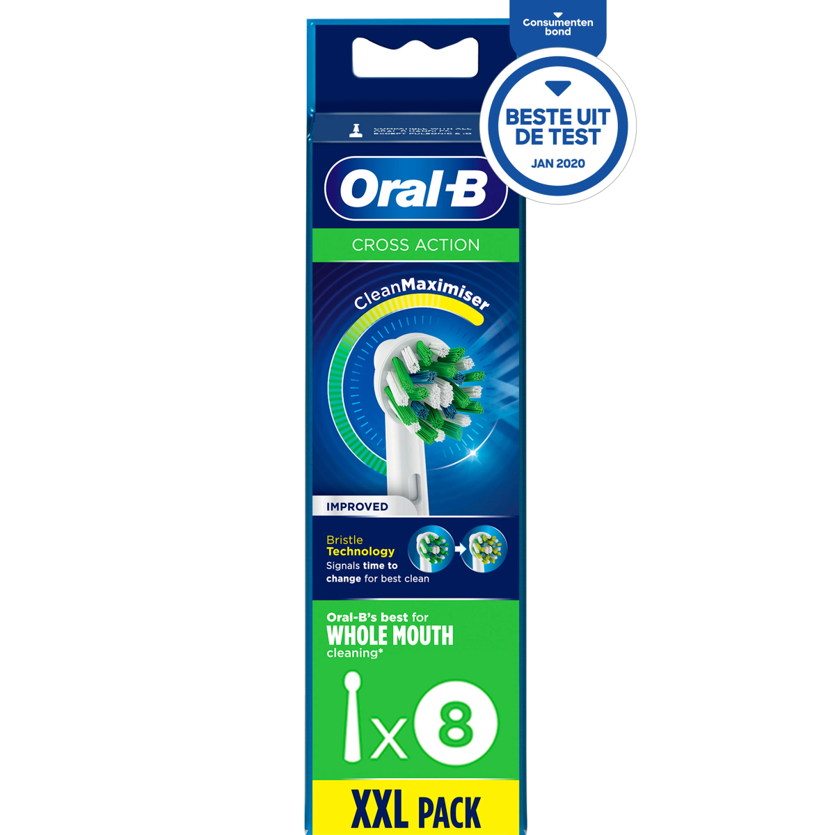 Testine spazzolino Oral-B Cross Action in confezione. Etichetta 'XXL PACK'.