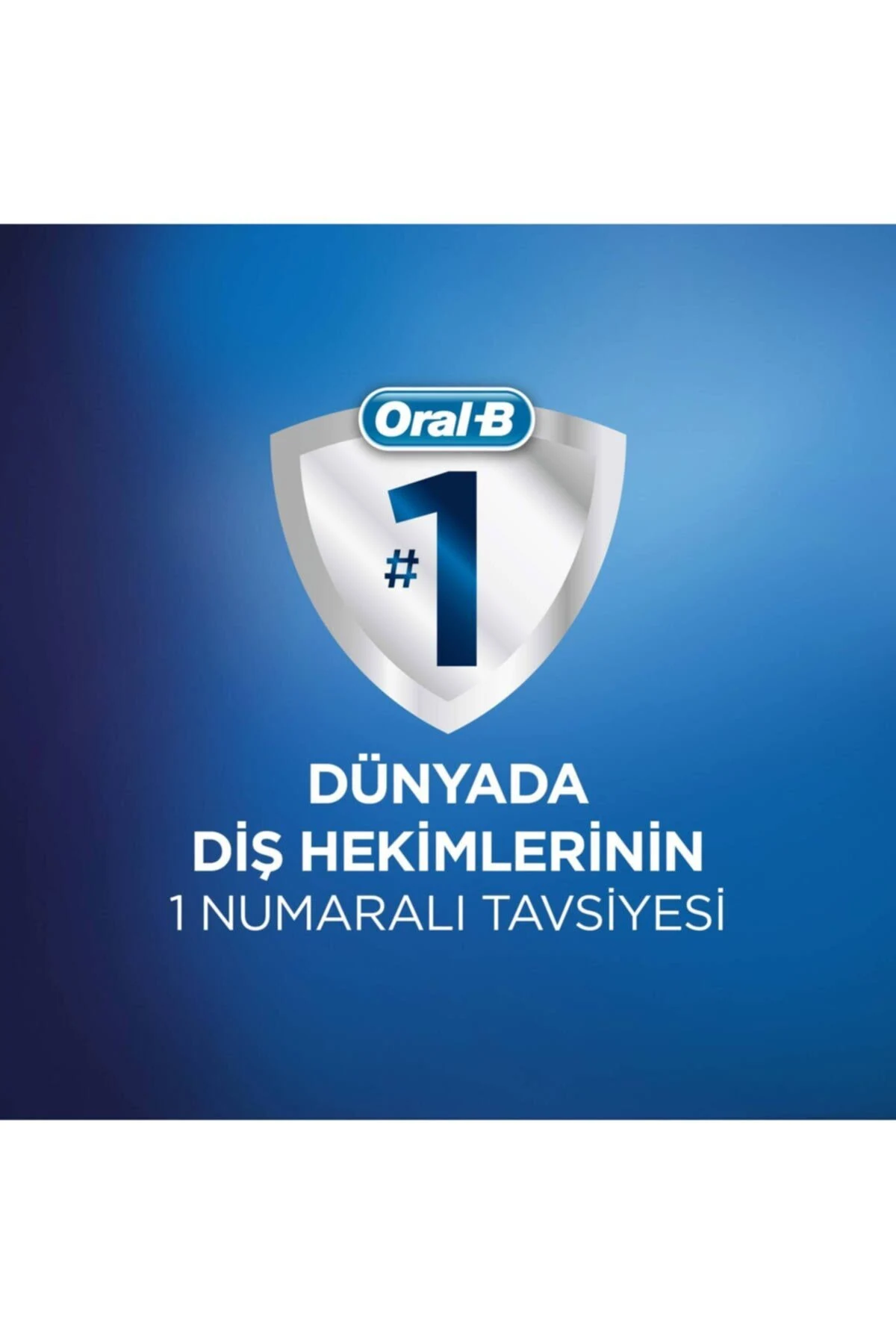 Logotipo de Oral-B con texto en turco: 'DÜNYADA DİŞ HEKİMLERİNİN 1 NUMARALI TAVSİYESİ'.