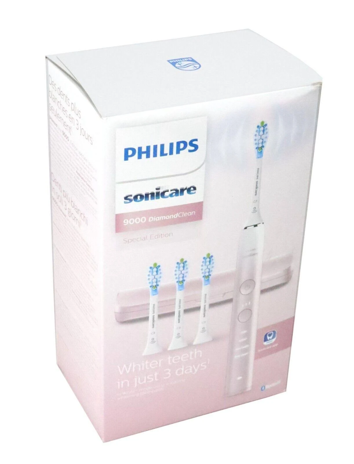 Scatola per spazzolino Philips Sonicare con spazzolino e testine.