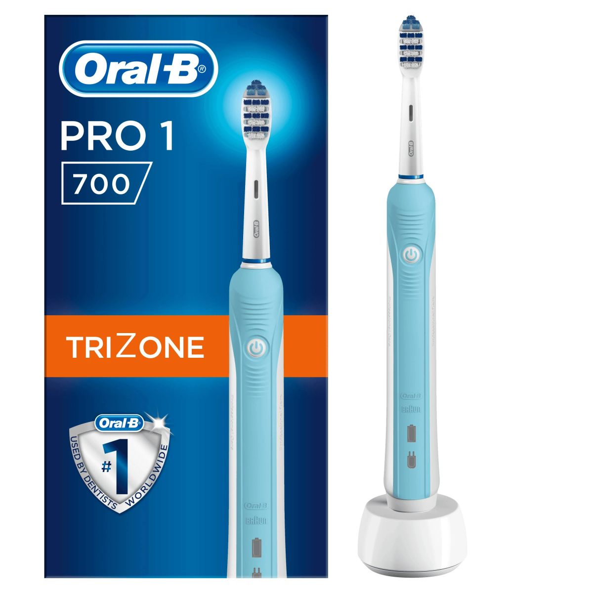 Szczoteczka elektryczna Oral-B Pro 1 700 z ładowarką i pudełkiem.