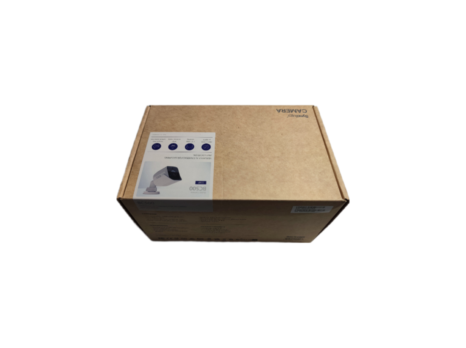 Kartonowe pudełko z ilustracją aparatu.