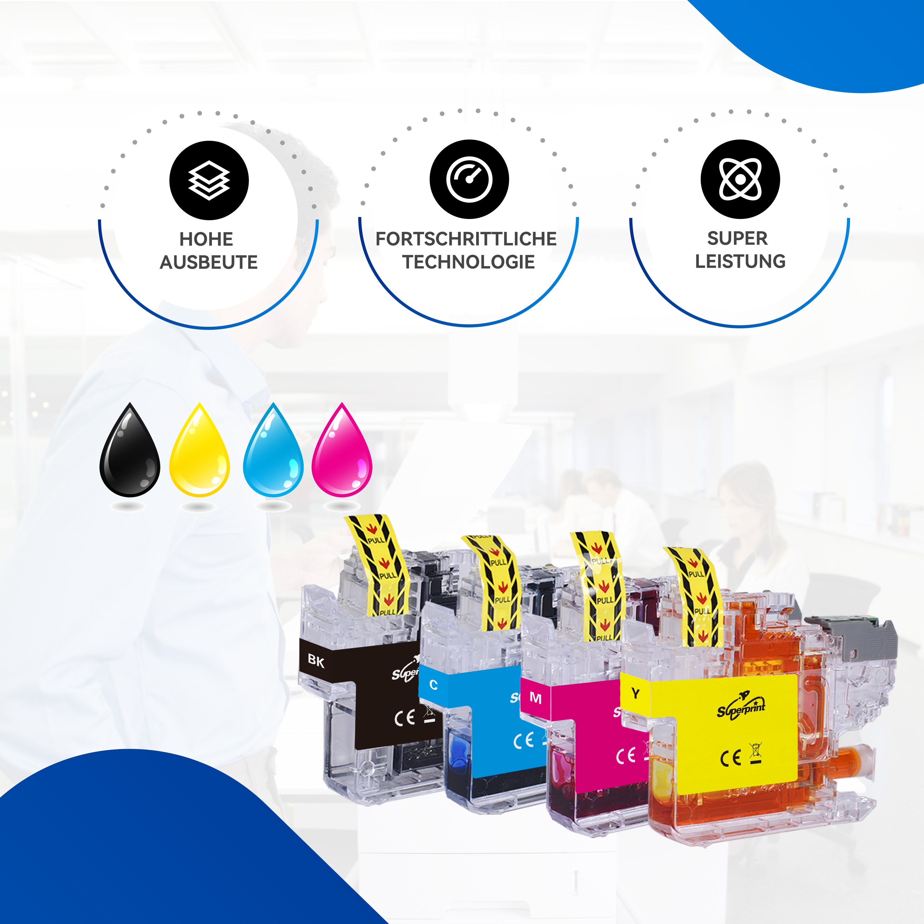 Gouttes d'encre. Icônes de haut rendement, technologie avancée et super performance. Personnes.