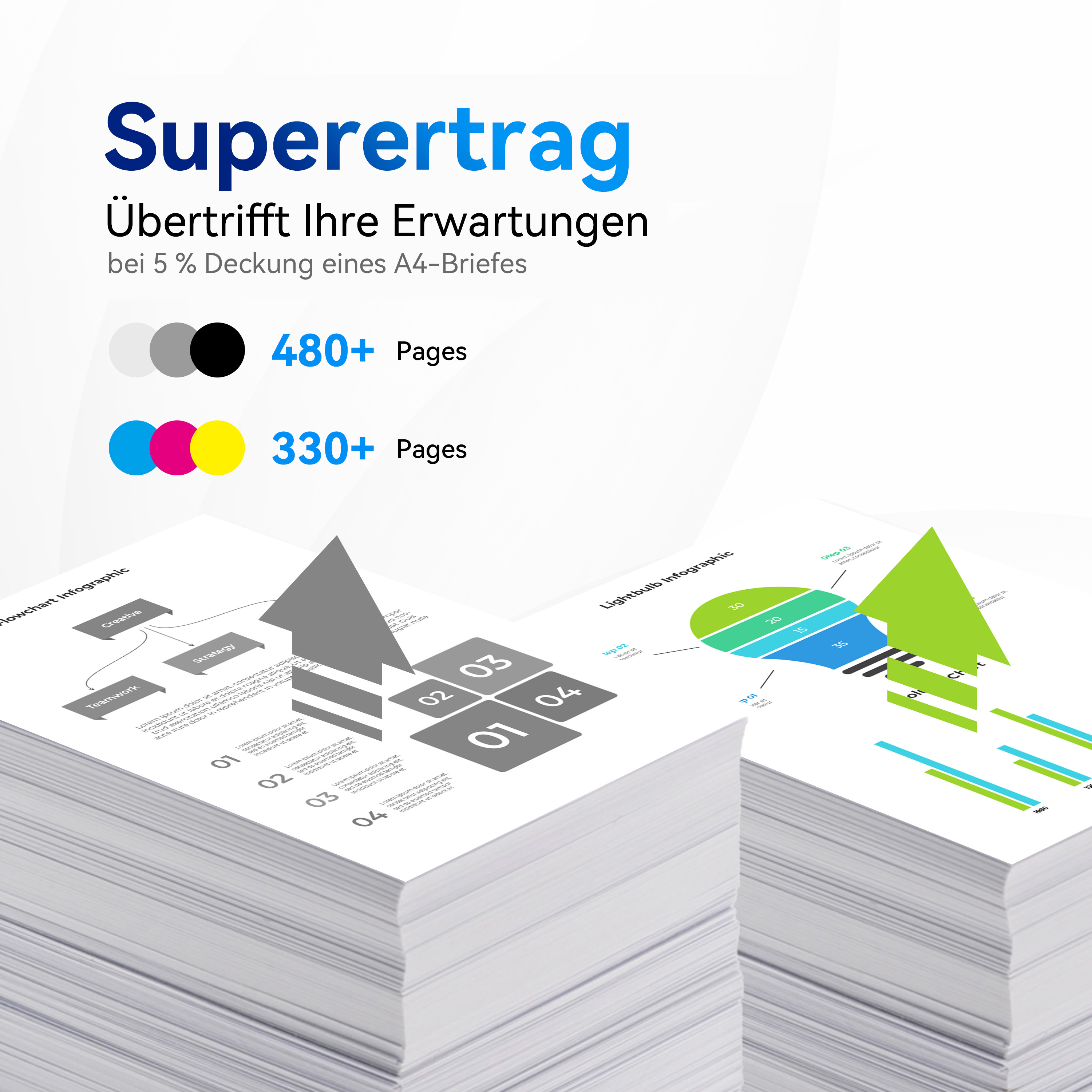 Papierstapels met tekst en afbeeldingen, met een titel over verwachtingen.