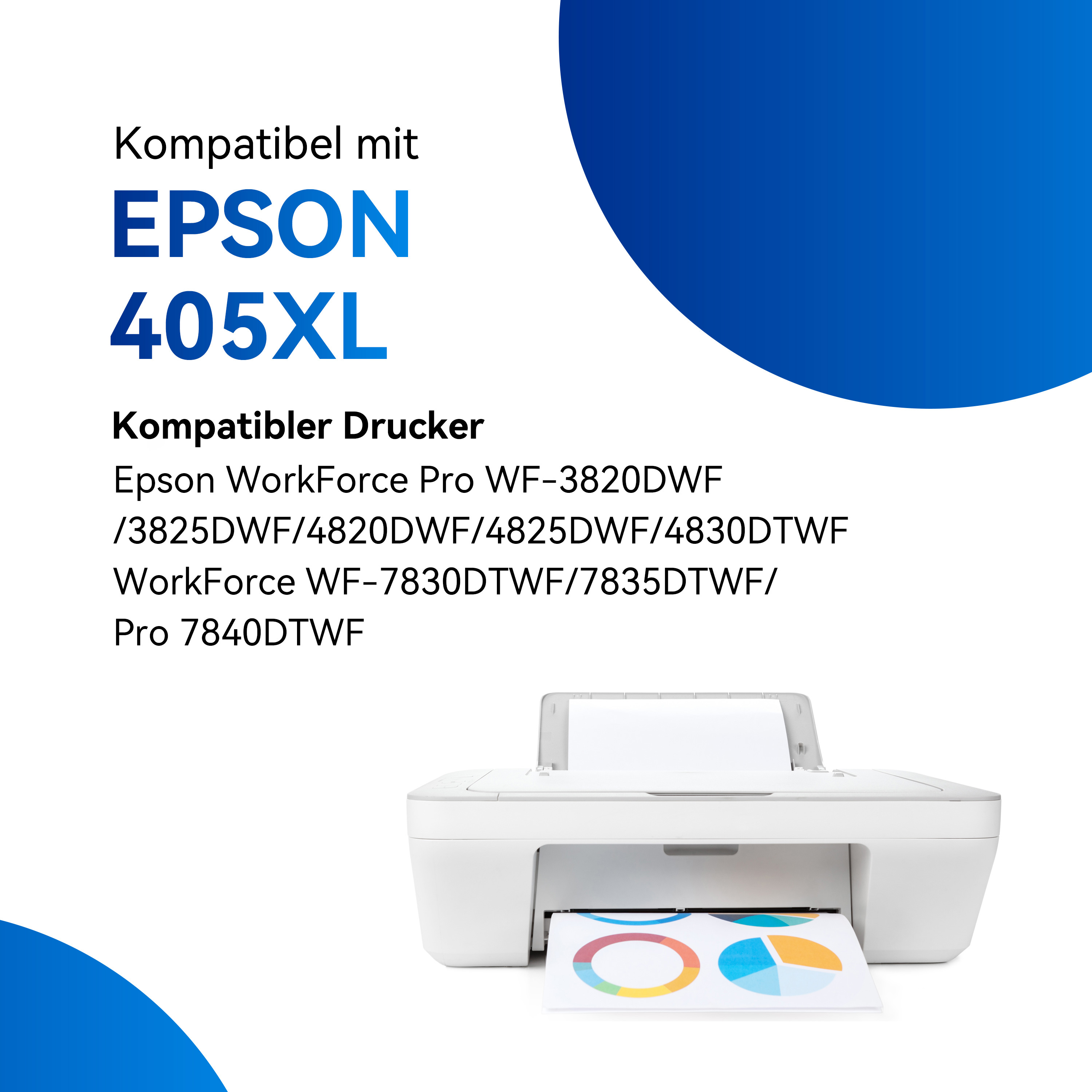 Epson-printer met tekst die de compatibiliteit met Epson 405XL-inktcartridges aangeeft.