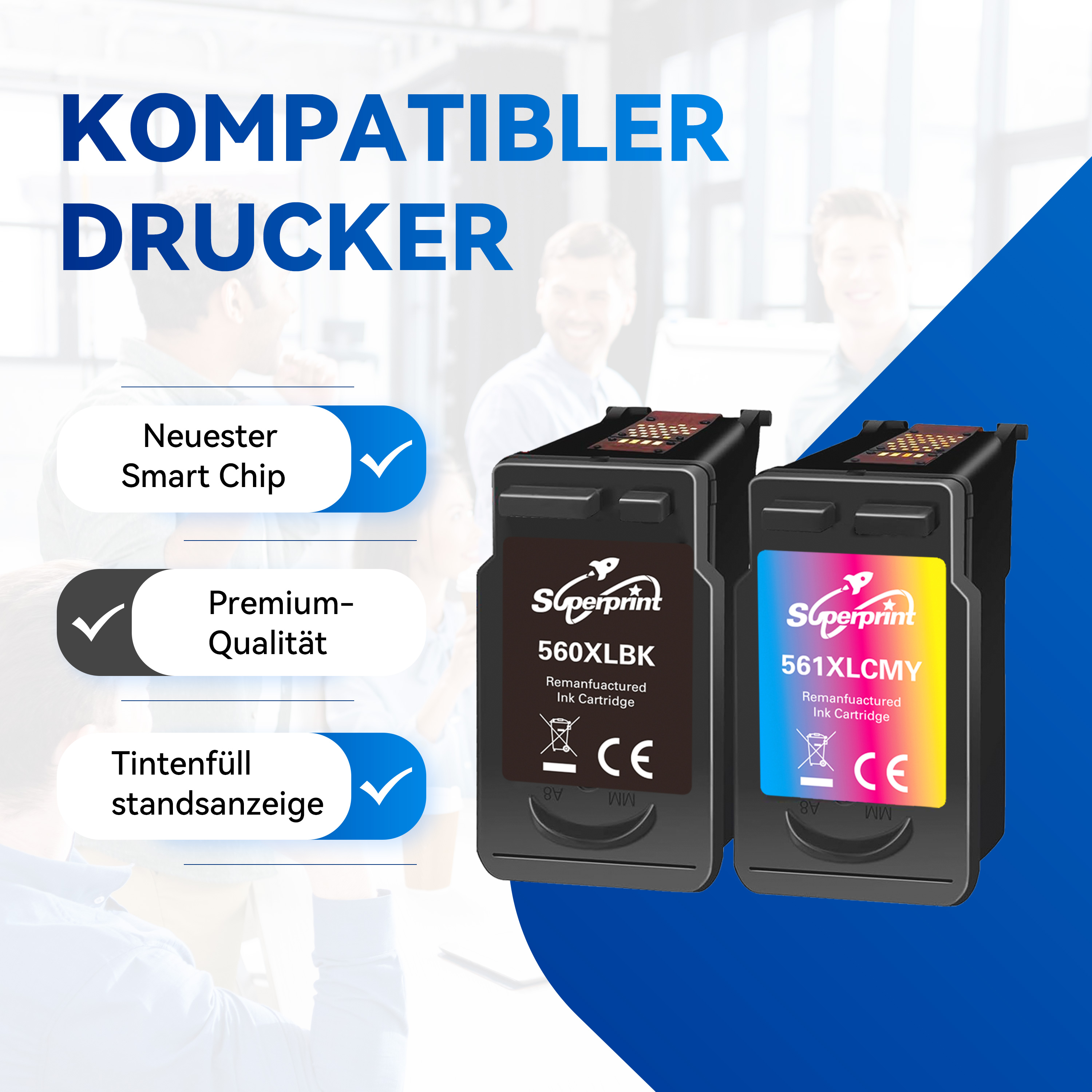 Twee printercartridges. De tekst "KOMPATIBLER DRUCKER" is zichtbaar.