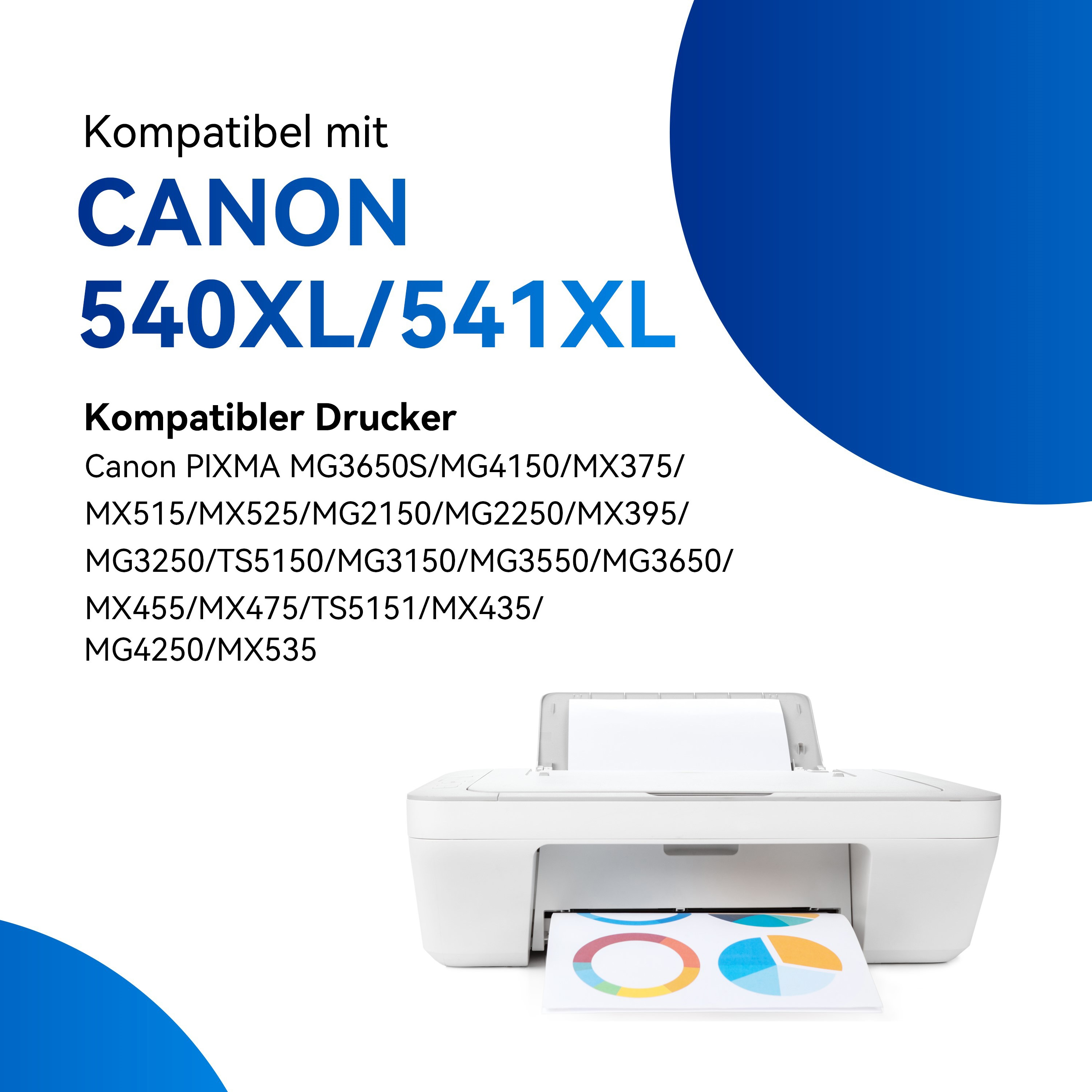 Ein weißer Drucker mit einem Dokument, das ein farbenfrohes Diagramm zeigt.