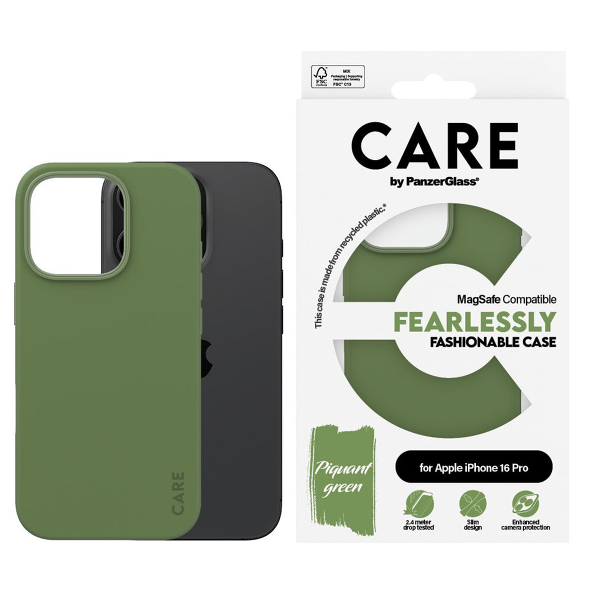 PANZERGLASS Protettiva PG-1386 Custodia per Apple iPhone 16 Pro, Verde