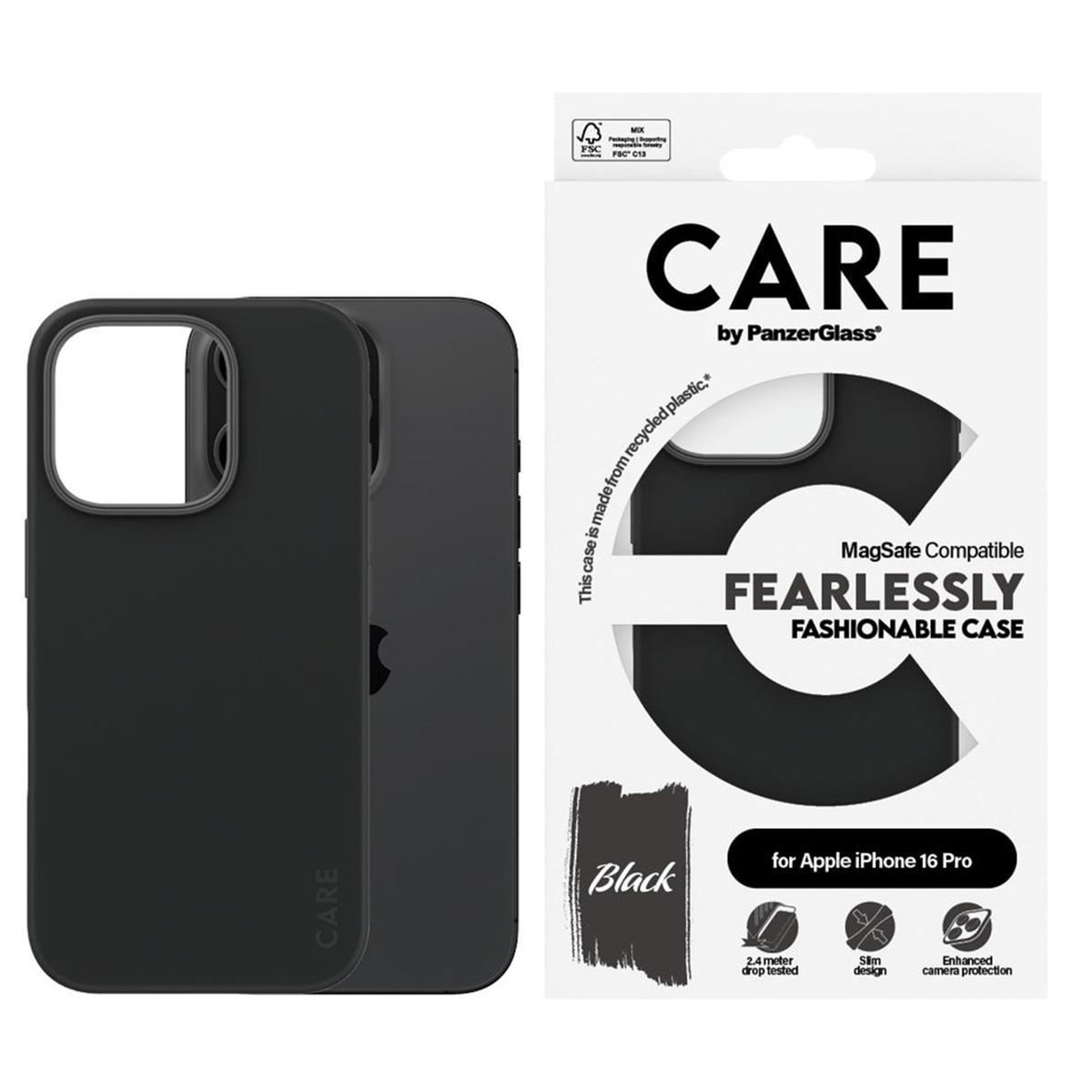 PANZERGLASS Protettiva Z-1676 Custodia per Apple iPhone 16 Pro, Nero