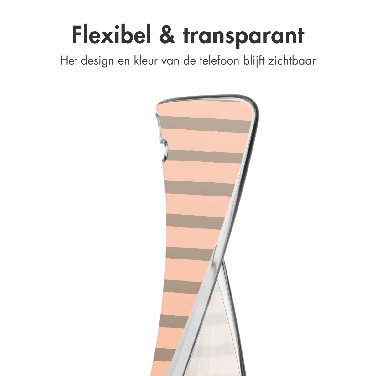 Een telefoonhoesje dat de zijkant van een telefoon laat zien met een gestreept ontwerp.