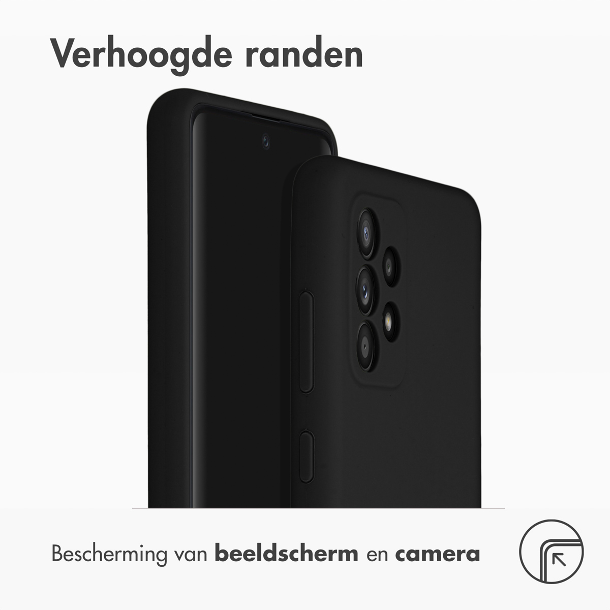 Twee zwarte telefoonhoesjes. De hoesjes staan ​​op een witte achtergrond. De hoesjes worden van de zijkant getoond.