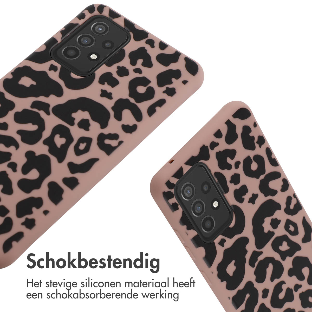 Coques de téléphone roses avec motif léopard, deux téléphones.