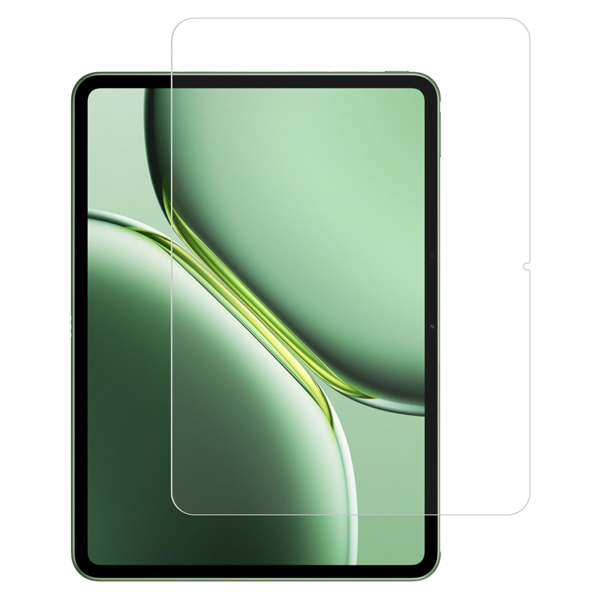 Transparante schermbeschermer naast een groene tablet.
