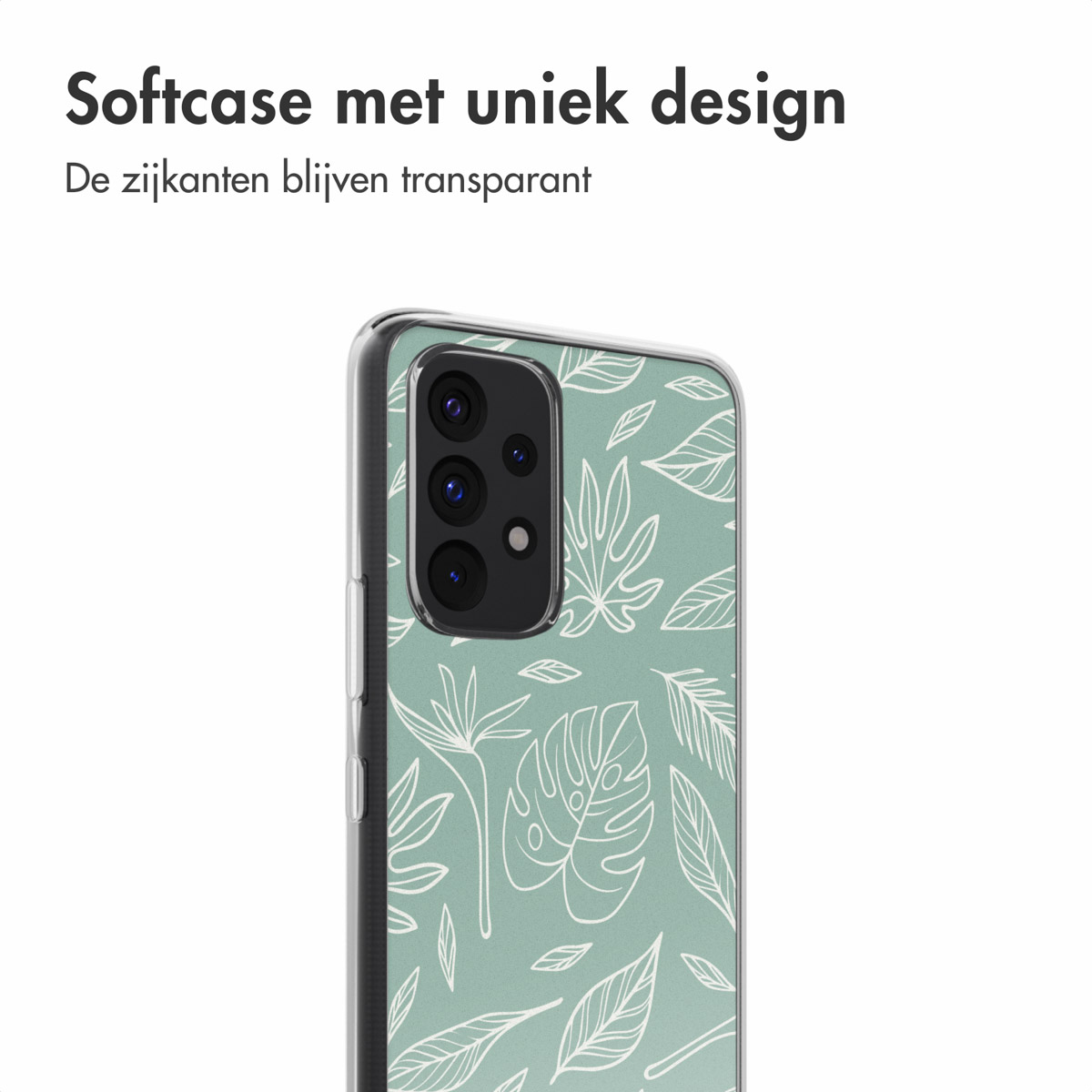 Custodia per telefono con sfondo verde e design di foglie bianche.