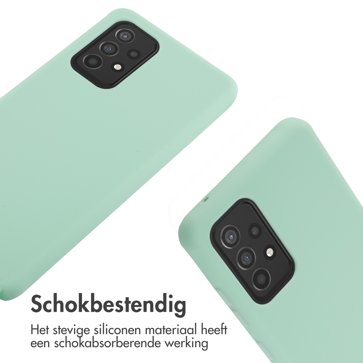 Deux coques de téléphone vert menthe côte à côte montrant l'arrière d'un téléphone.