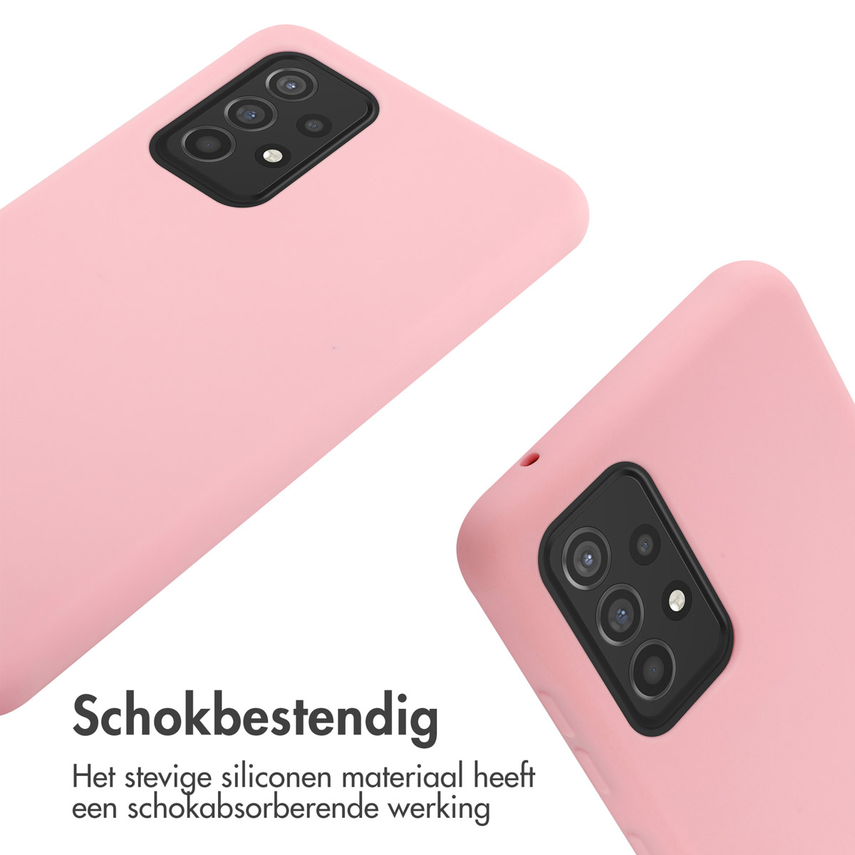 Deux coques de téléphone roses avec modules caméra noirs sur fond blanc.