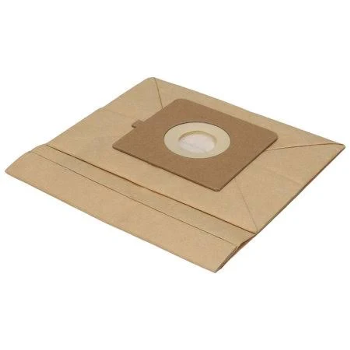 Bolsa de aspiradora de papel marrón con abertura circular central y marco de cartón.
