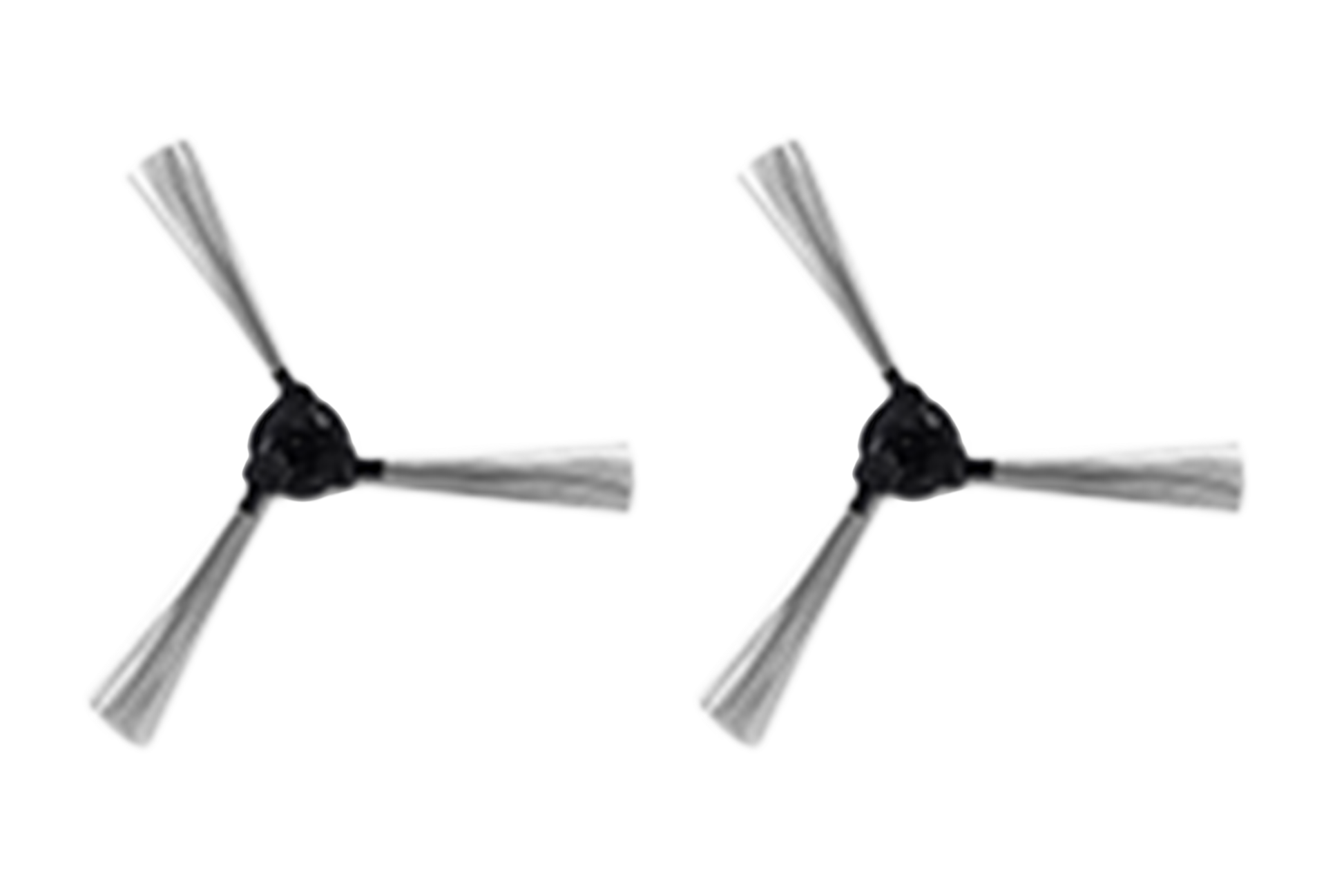 Dwie szczotki do robota odkurzającego na czarnym tle. Trzy białe ostrza na każdej.