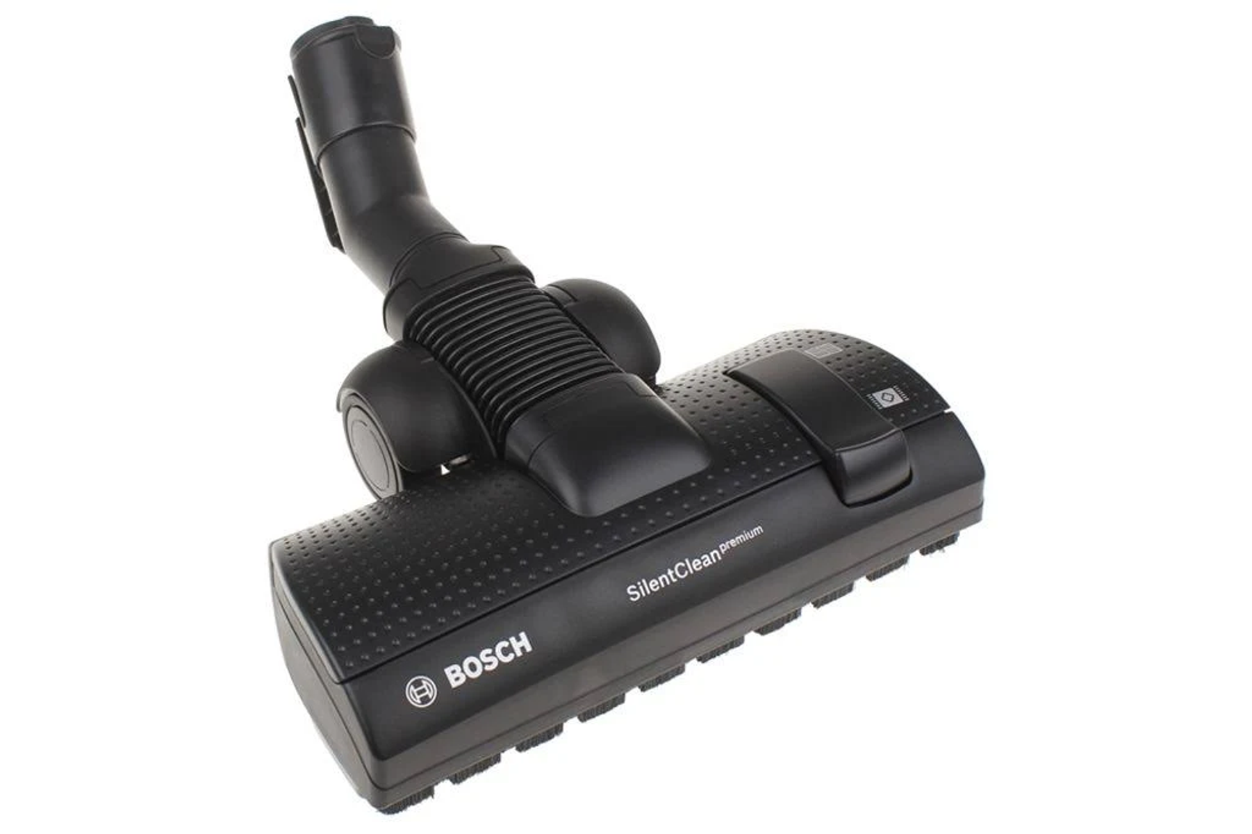 Accesorio de aspiradora negro con logo 'BOSCH'. Tiene un cabezal de cepillo giratorio.