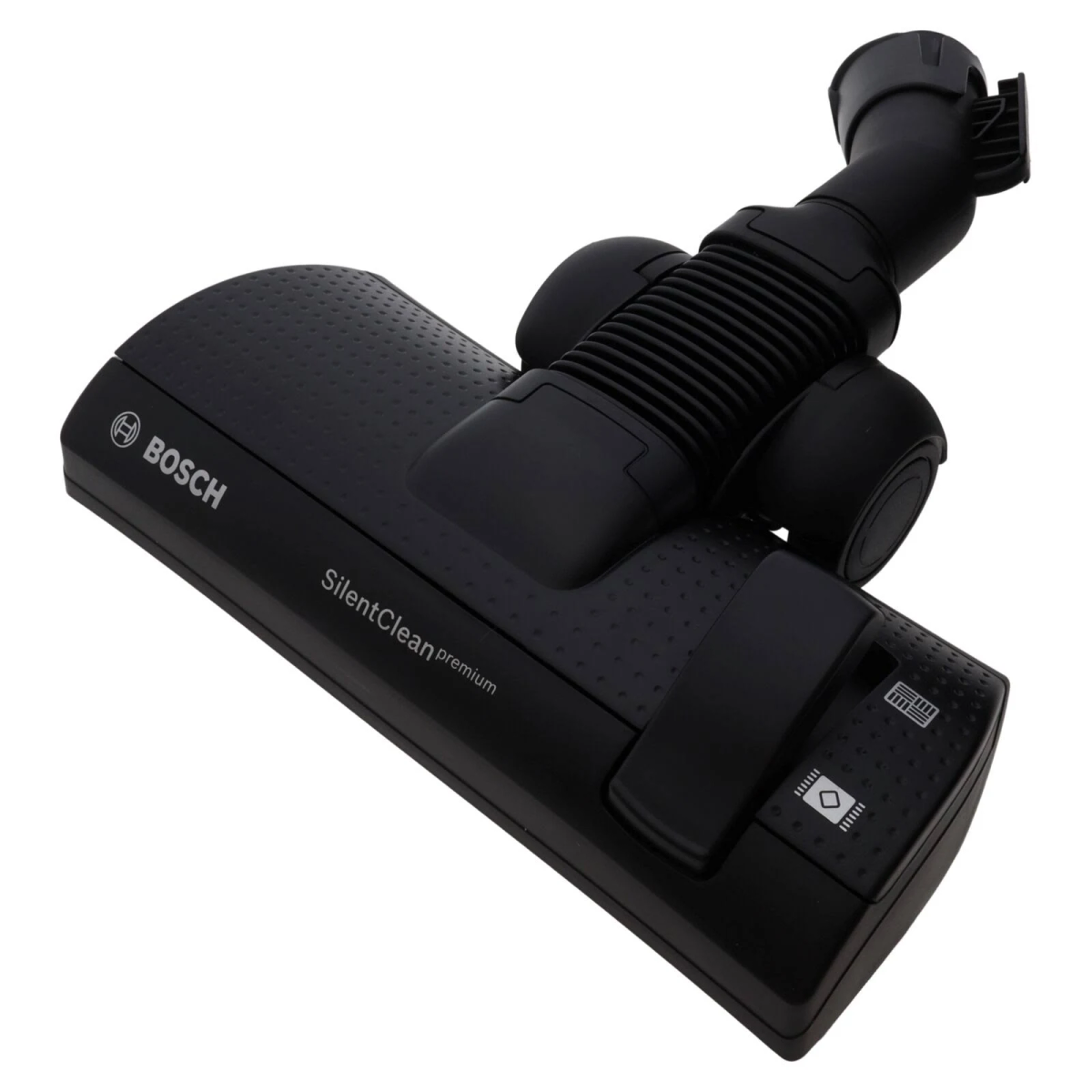 Cabezal de aspiradora negro con logo Bosch. Dice SilentClean Premium.