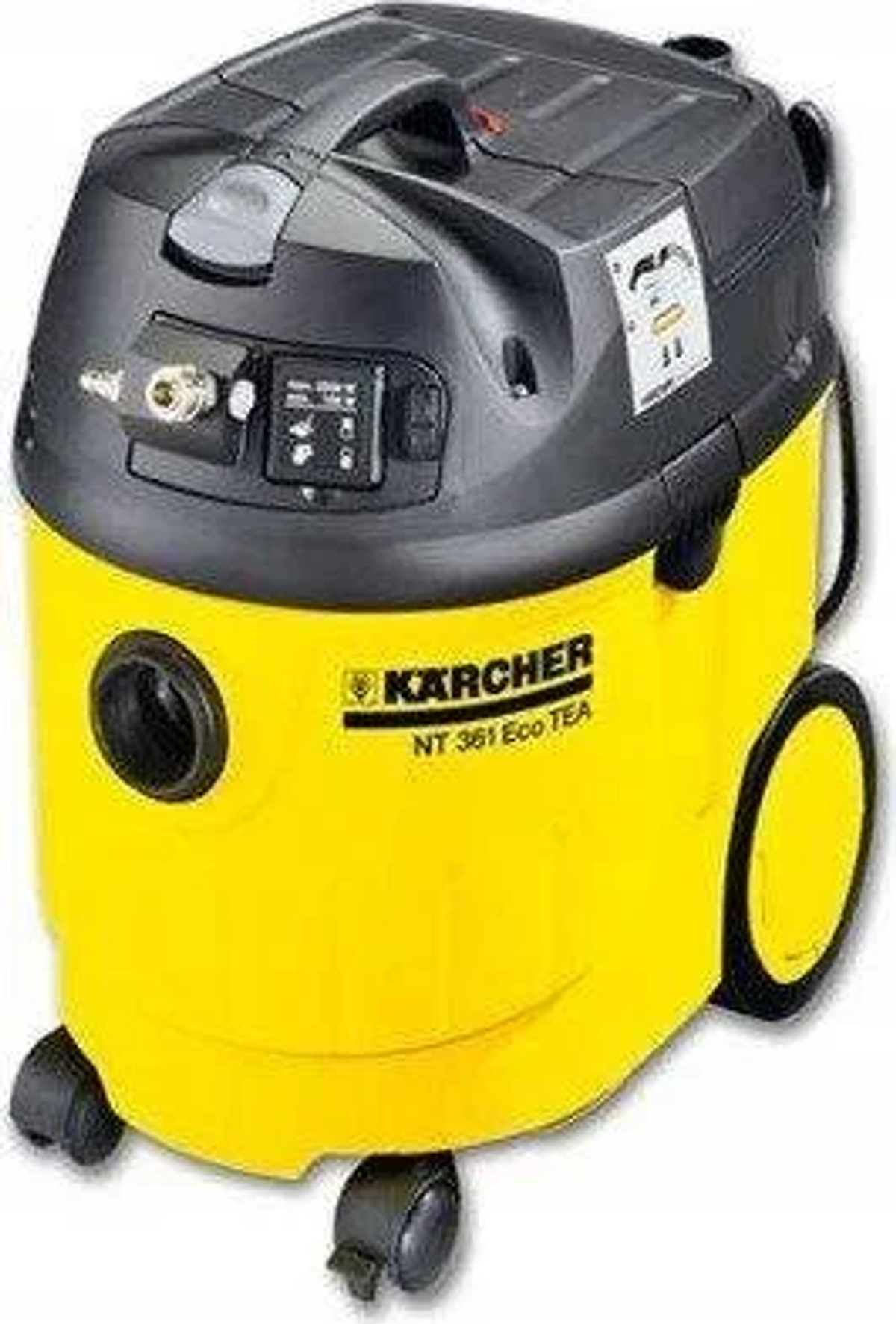 Aspiradora amarilla, tapa negra. Modelo Karcher NT 361 Eco TEA.