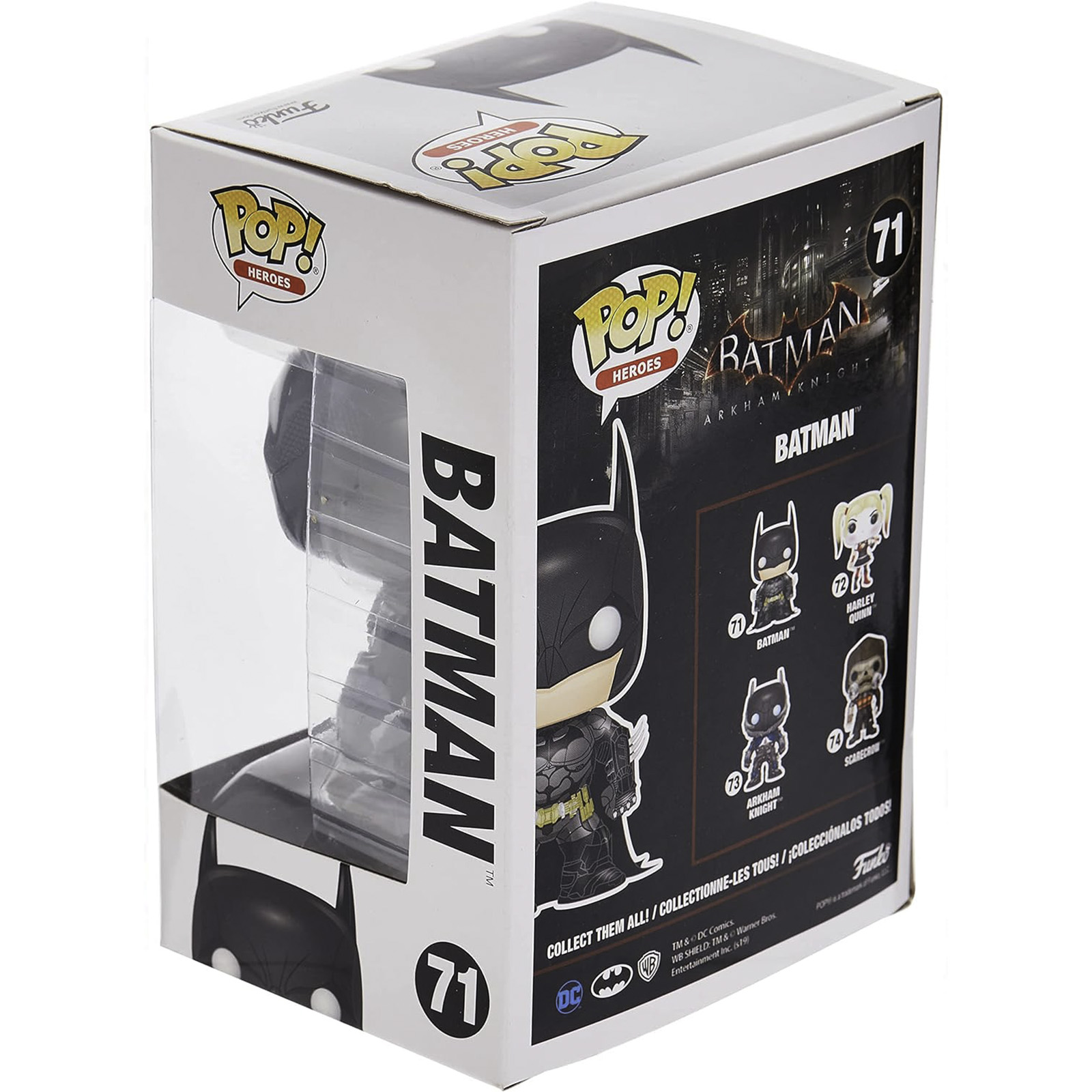 Eine Batman-Figur in einer Box. Die Box enthält Informationen über die Figur.