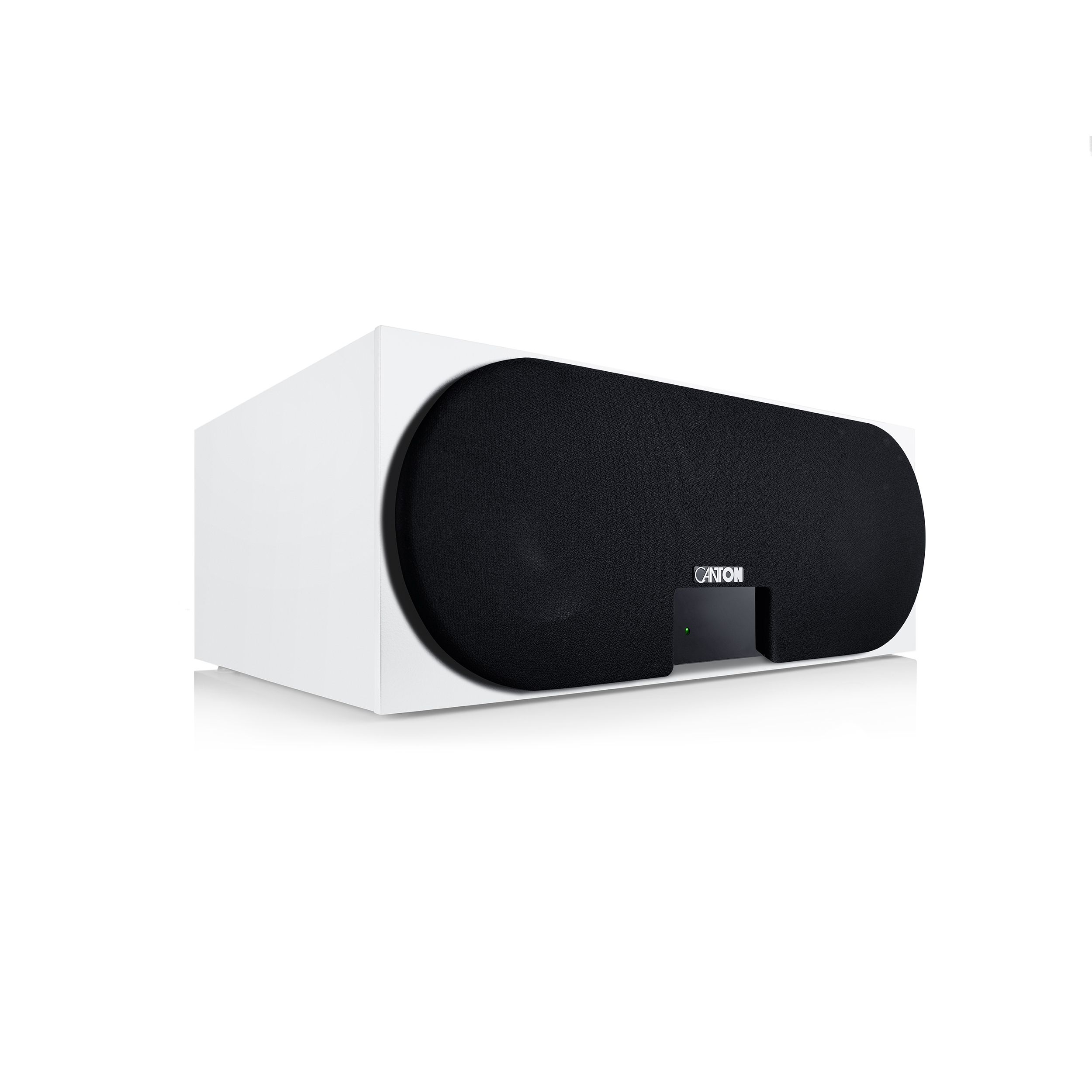 A white rectangular speaker with a black front and the Canton logo.