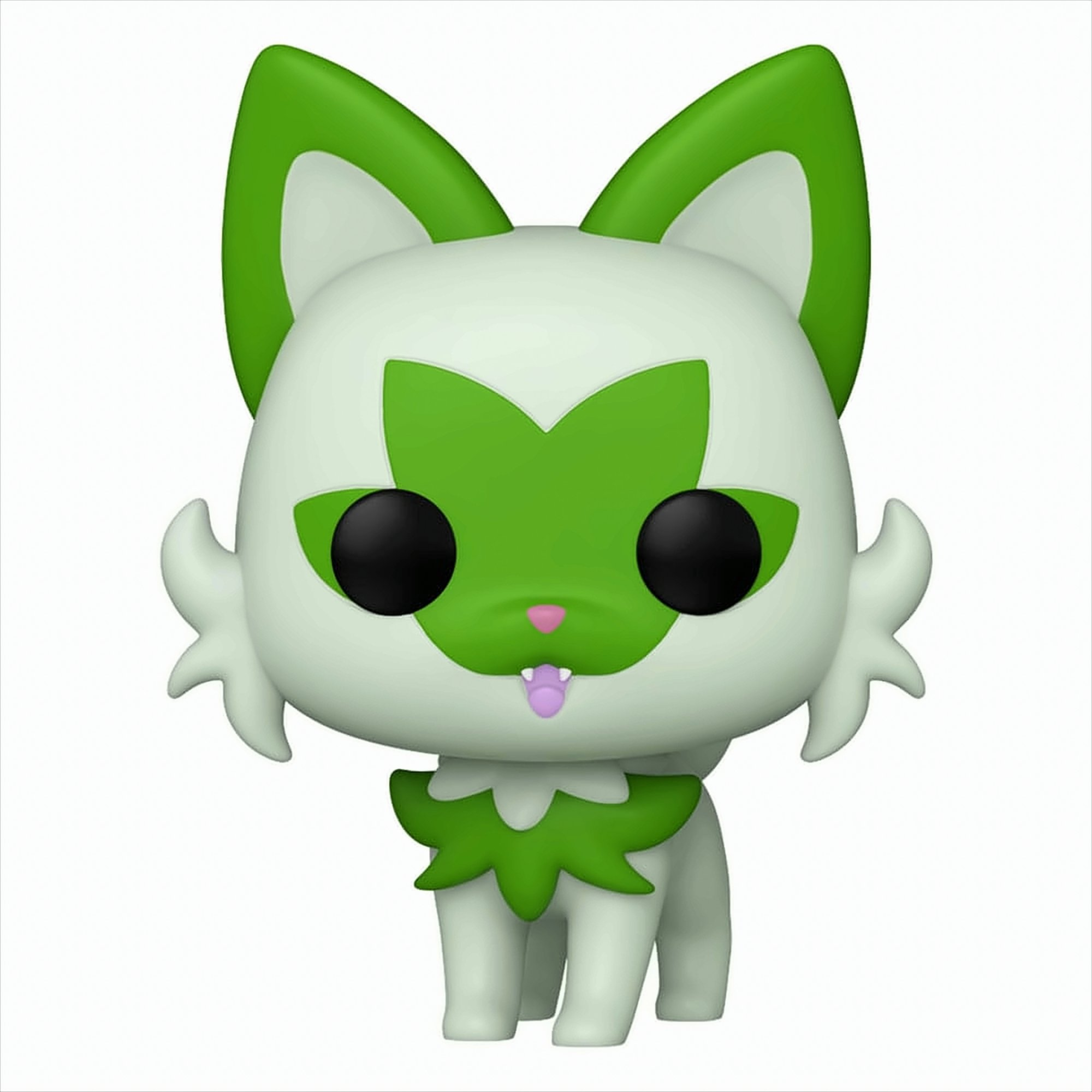 Un animal de dibujos animados con orejas, ojos y pecho verdes y lengua rosa.