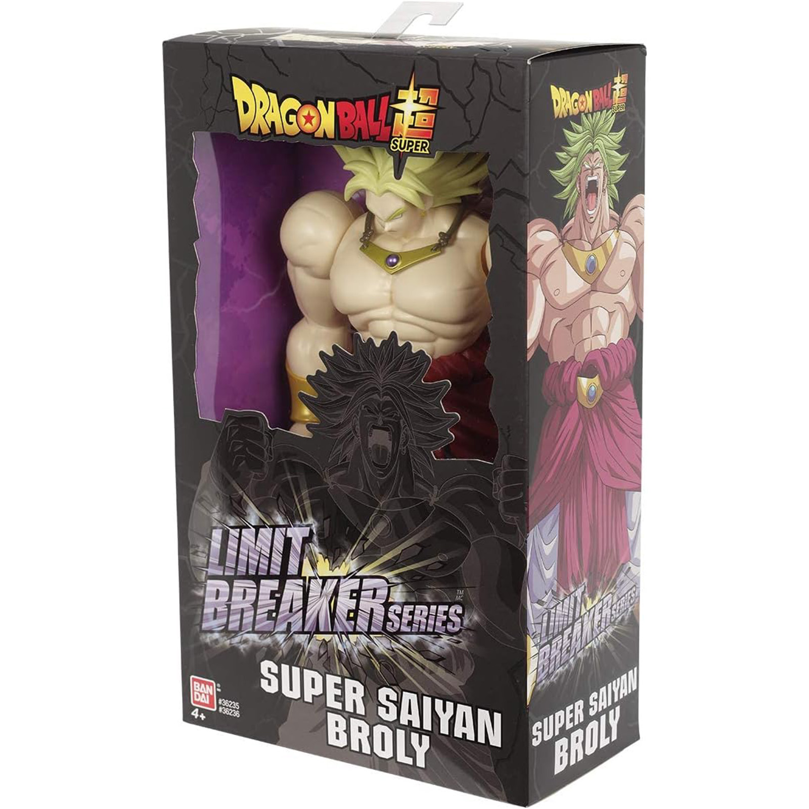 Dragon Ball Super Super Saiyan Broly Figur in einer Box, mit Text darauf.