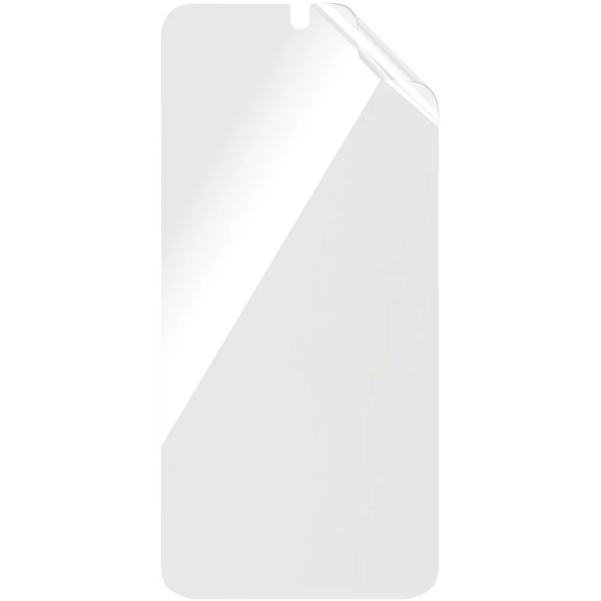 Transparante screenprotector met een lipje omhoog. Geïsoleerd op wit.